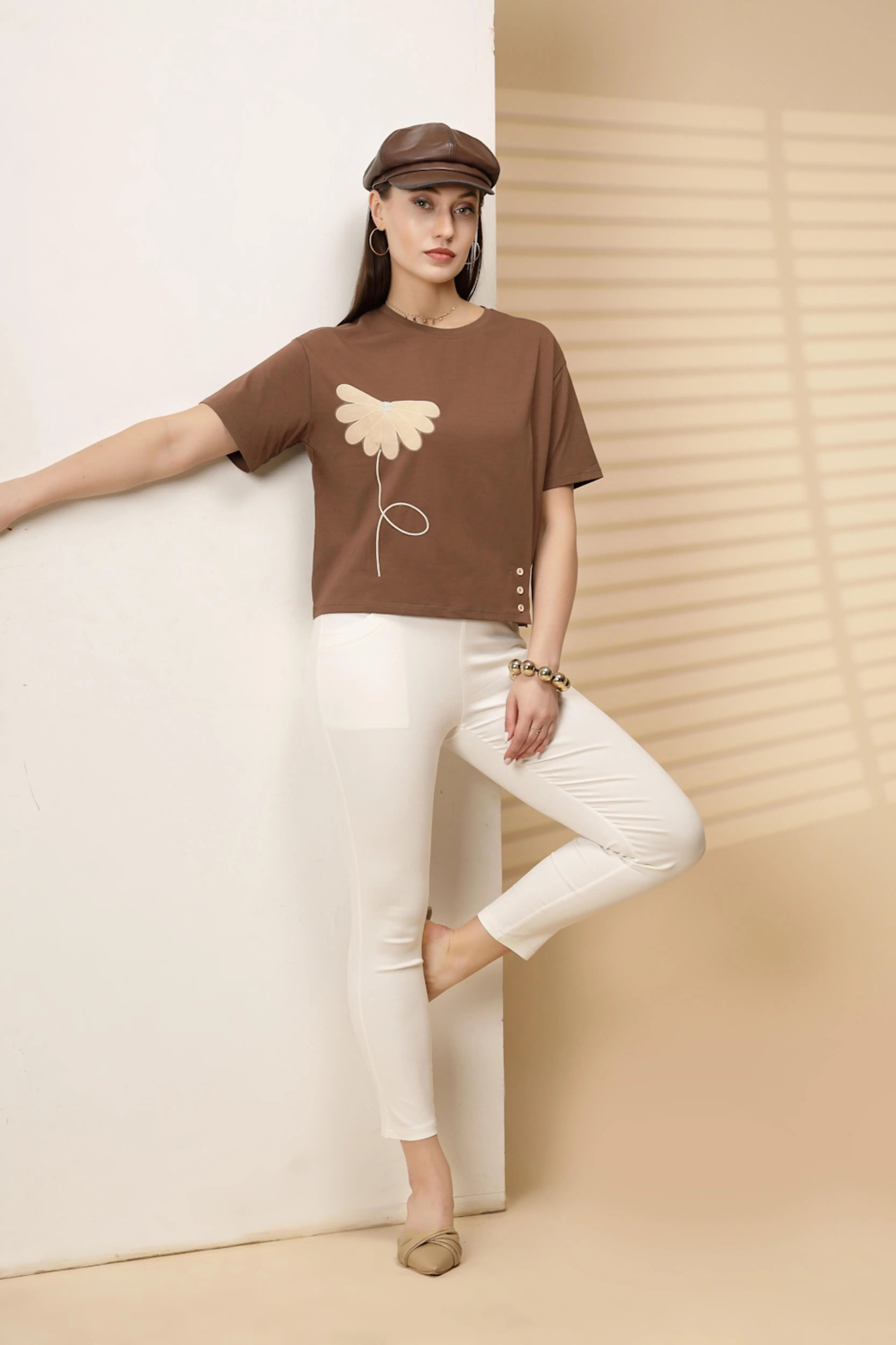 Brown Cotton Blend Regular Fit Top - Global Republic