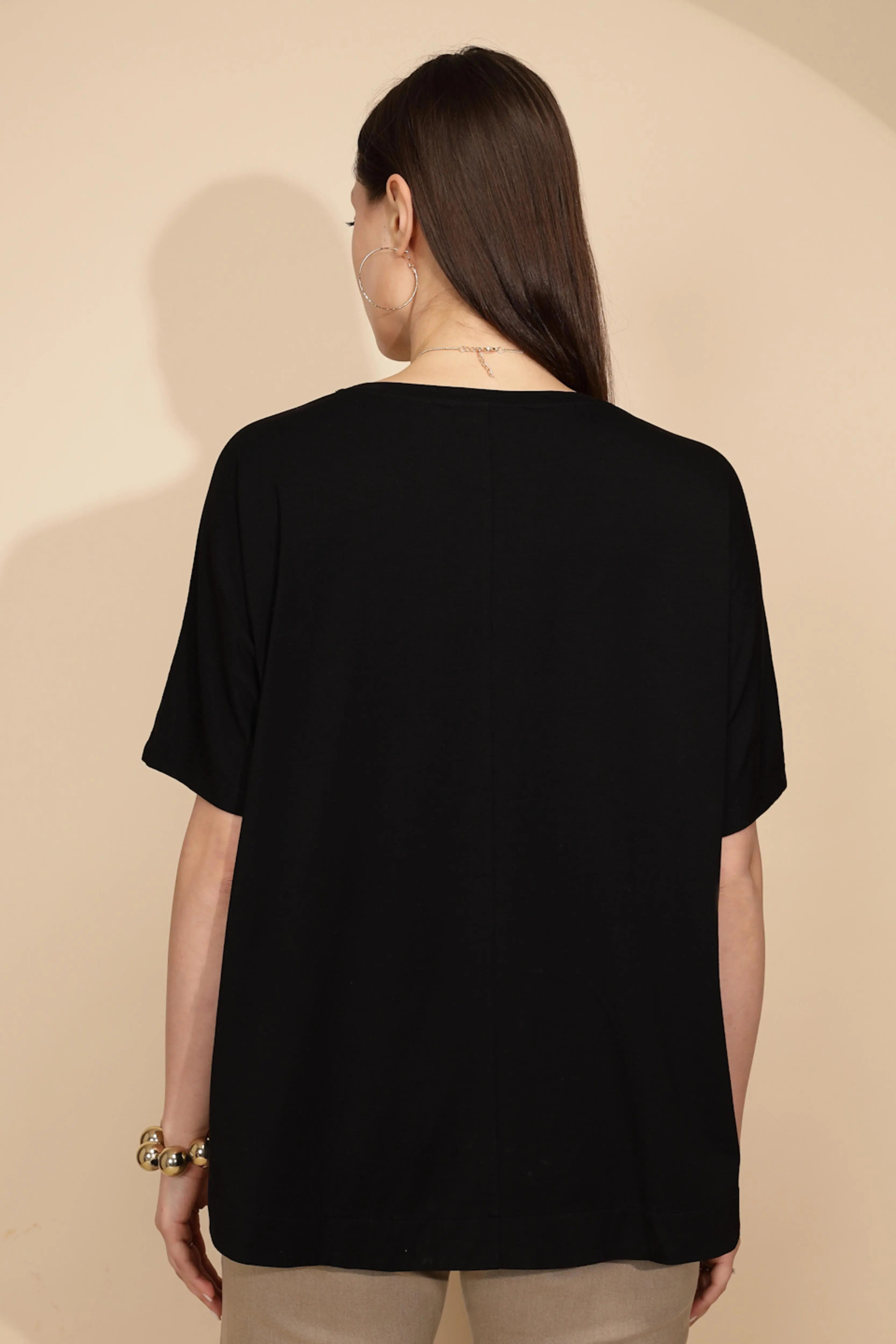 Black Cotton Regular Fit Top - Global Republic