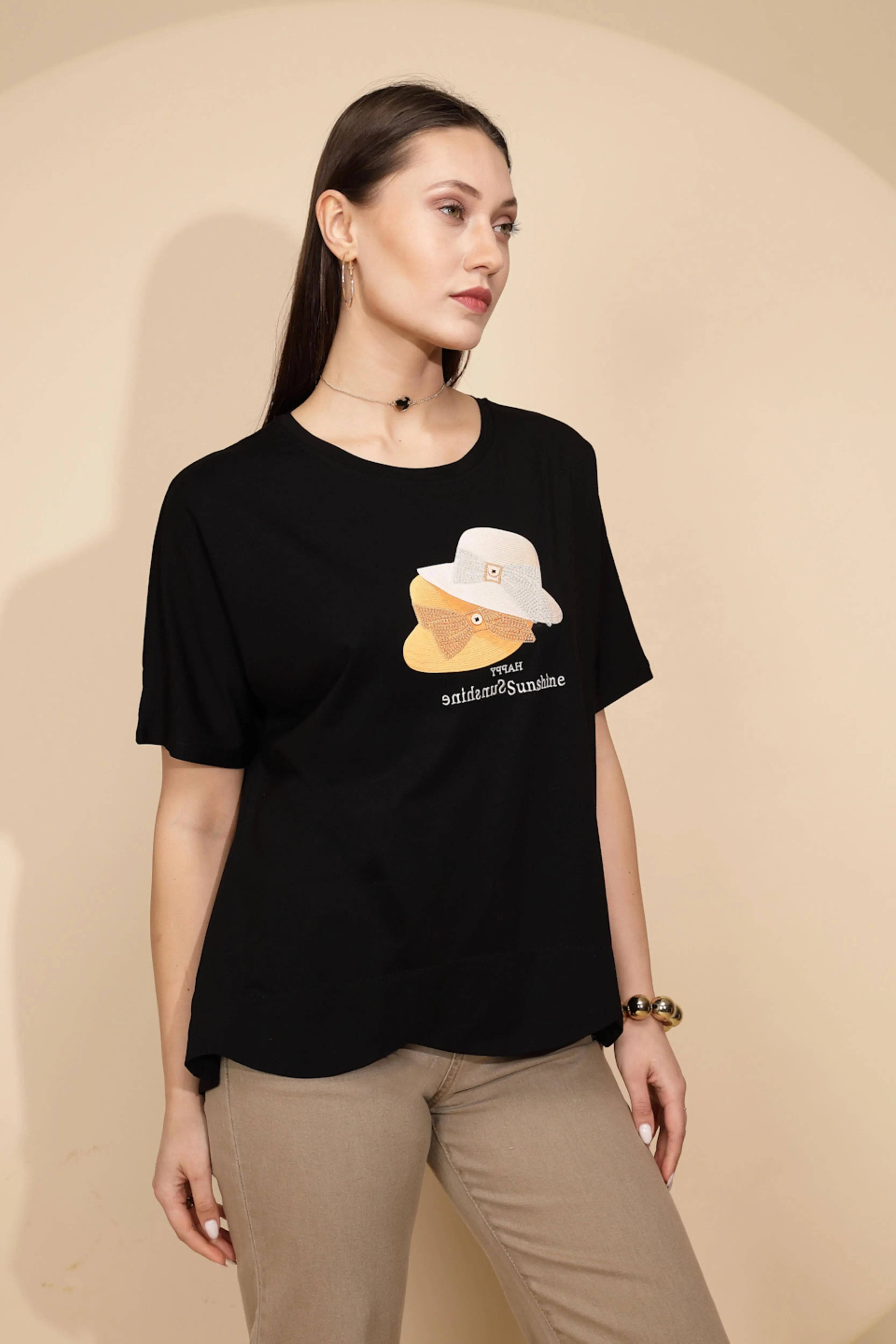 Black Cotton Regular Fit Top - Global Republic