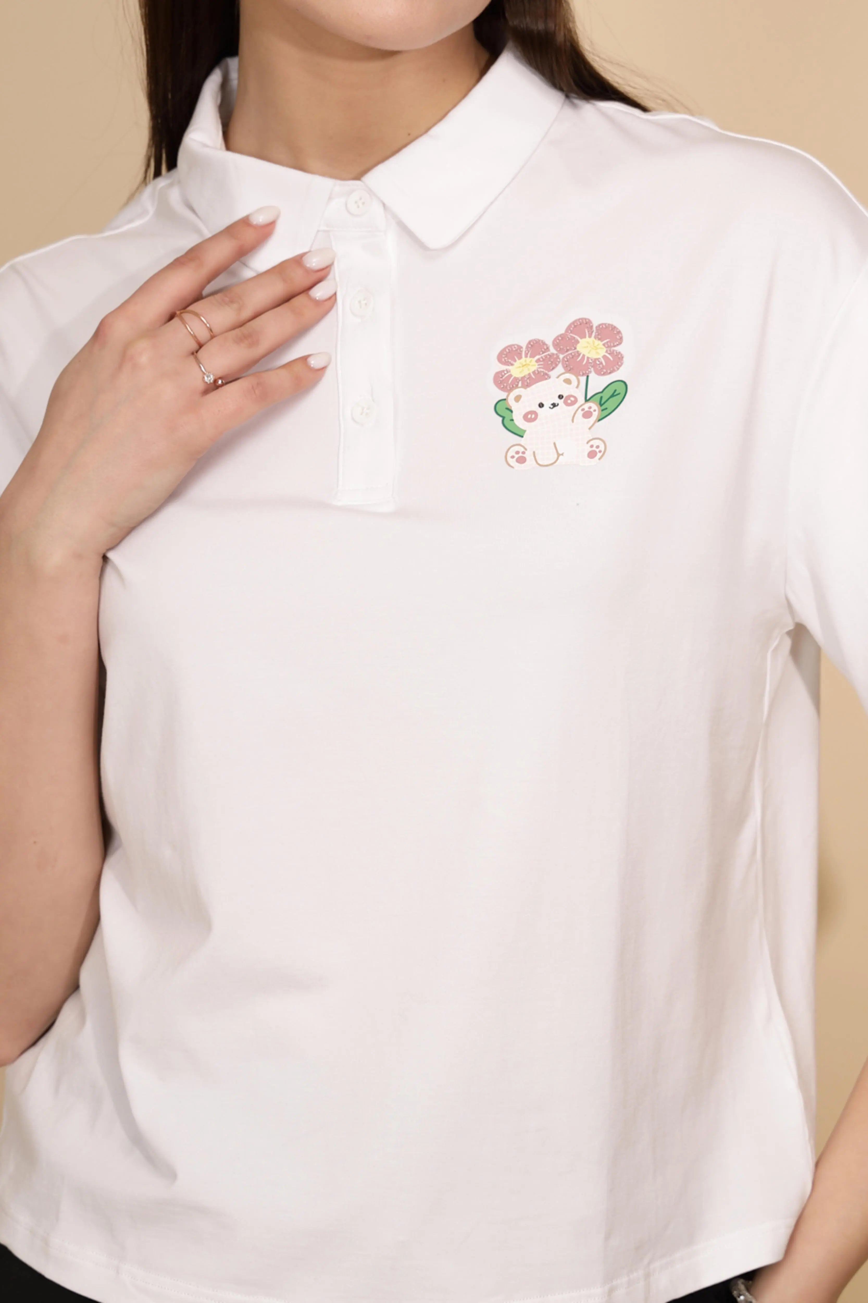 White Regular Fit Cotton Blend Top - Global Republic