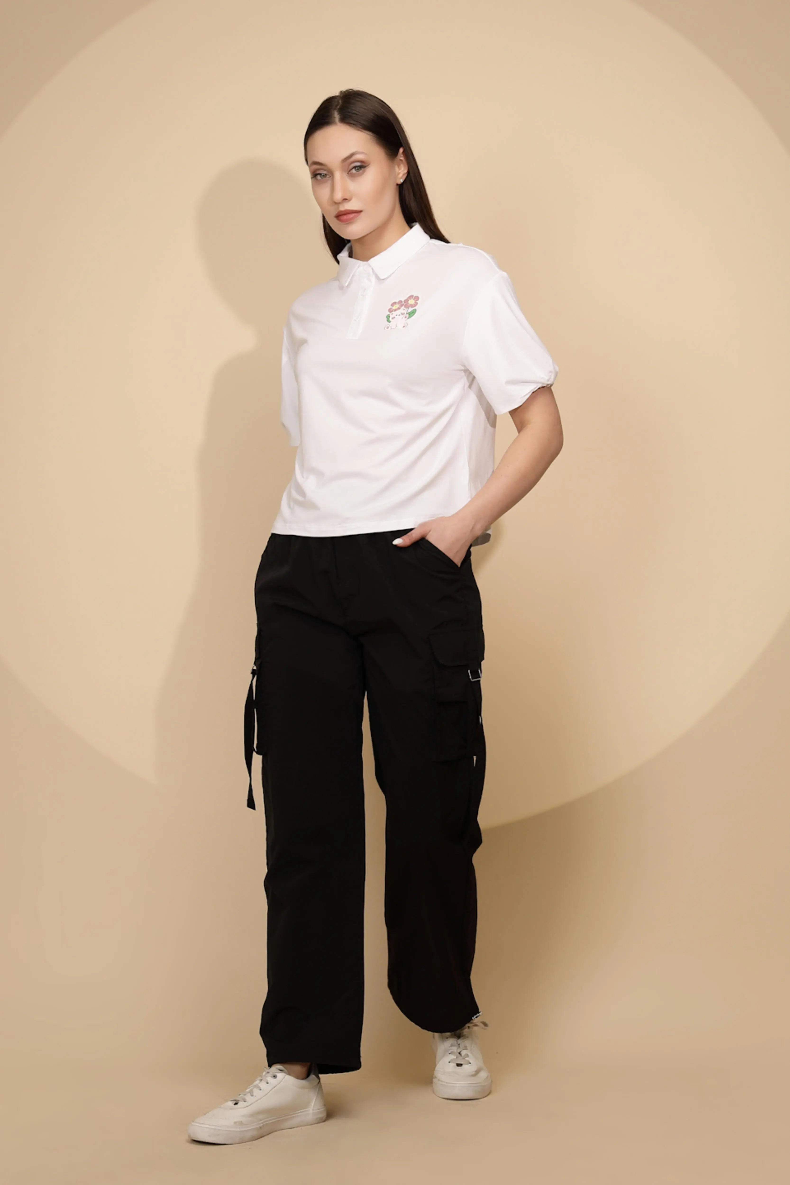 White Regular Fit Cotton Blend Top - Global Republic