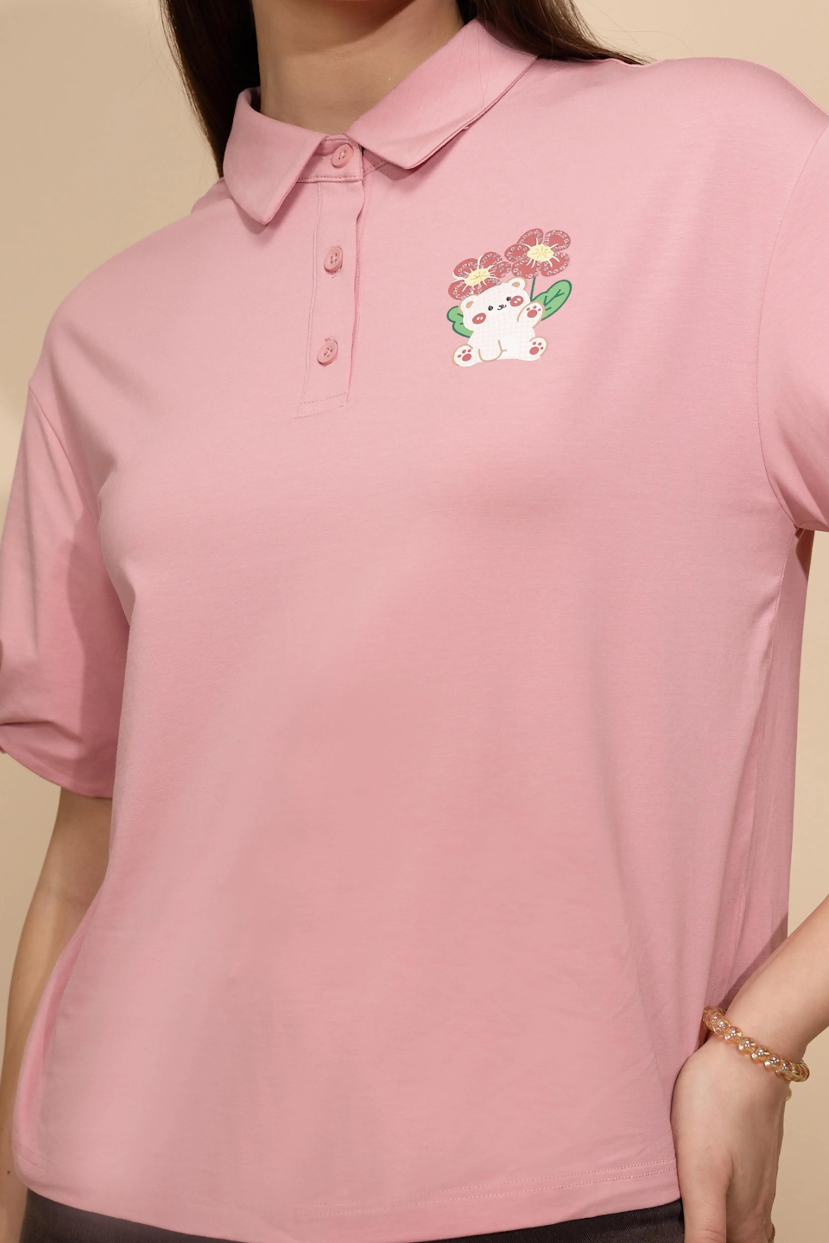 Pink Cotton Blend Regular Fit Top - Global Republic