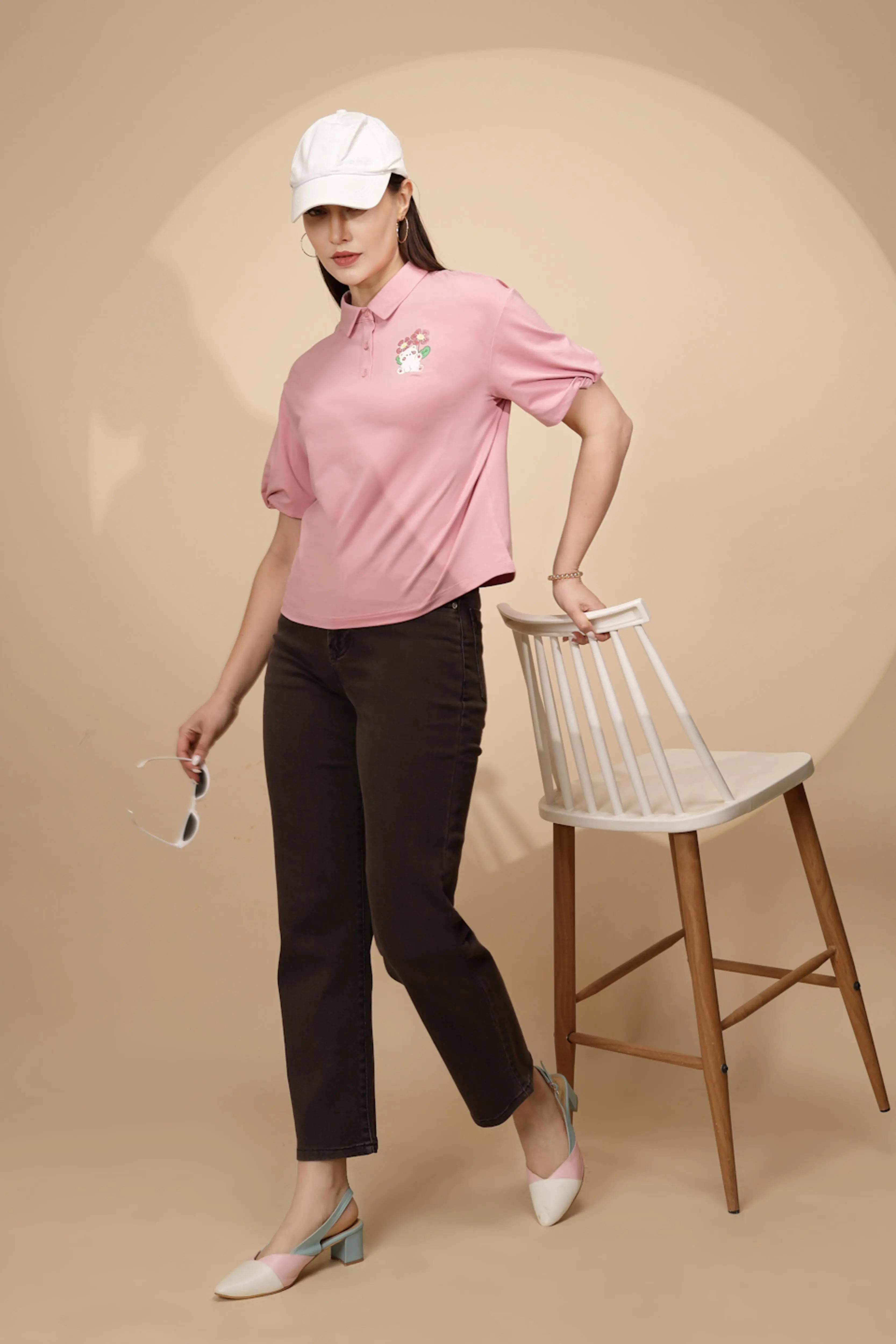 Pink Cotton Blend Regular Fit Top - Global Republic