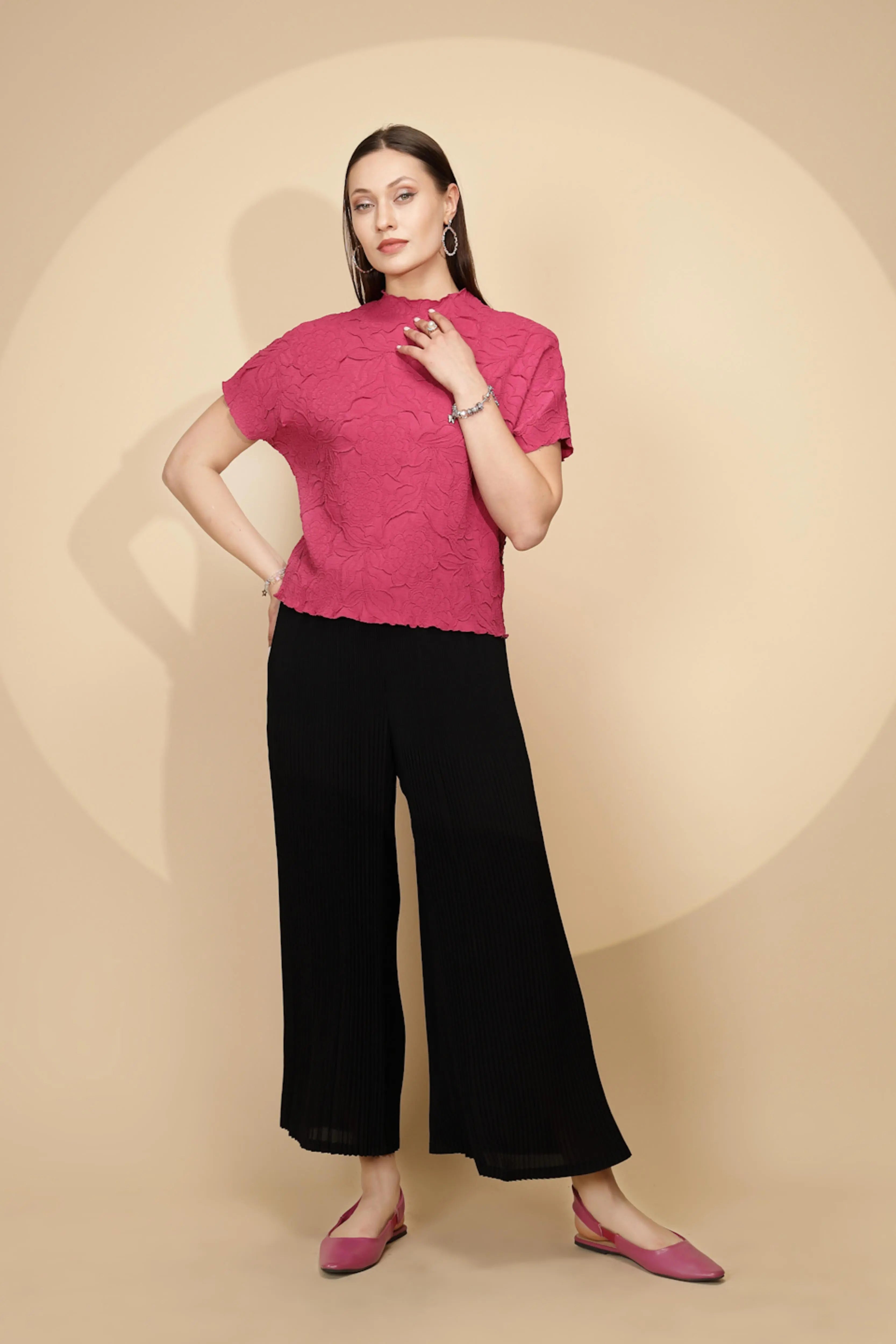 Hot Pink cotton Regular Fit Top - Global Republic