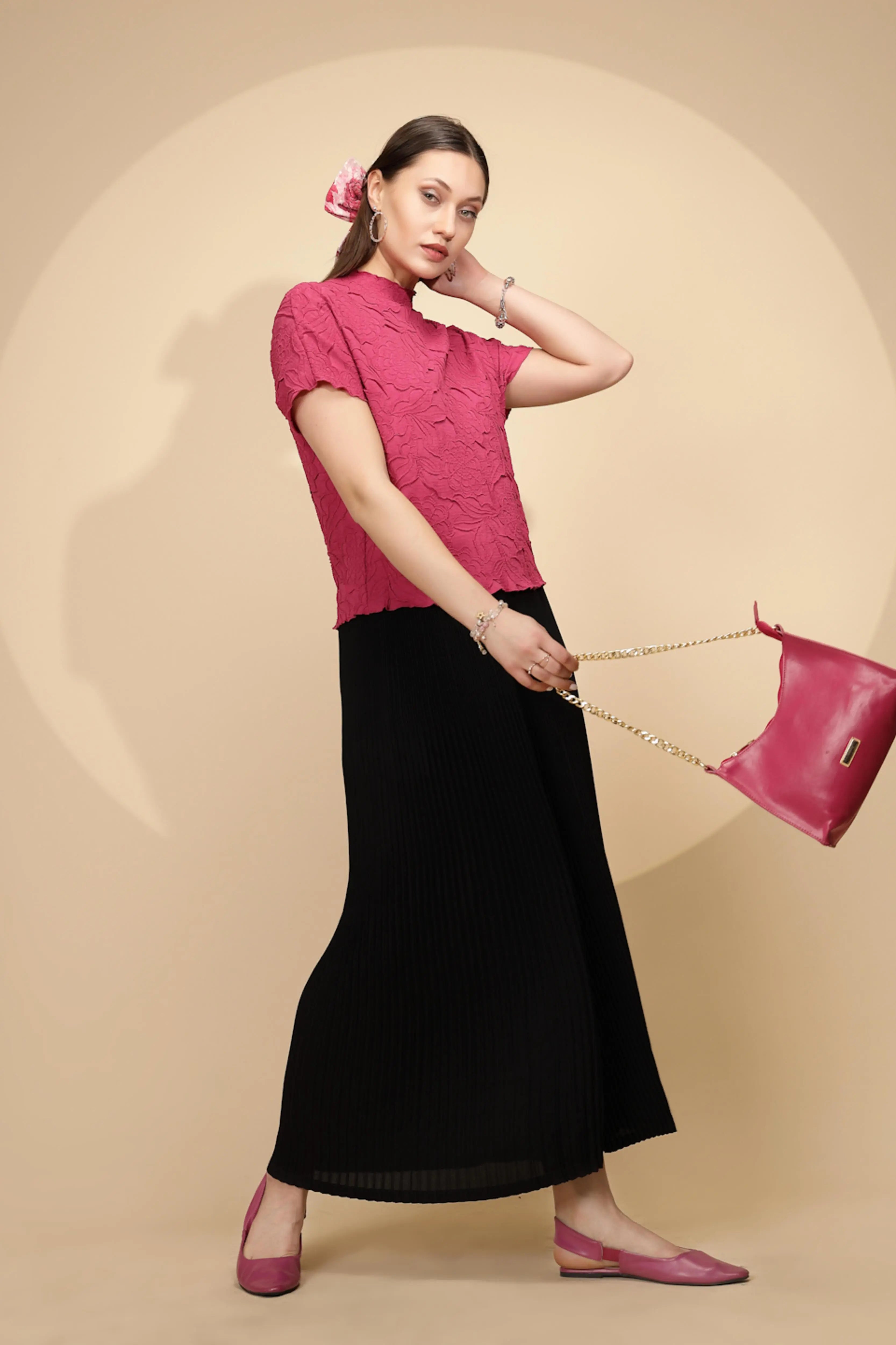 Hot Pink cotton Regular Fit Top - Global Republic