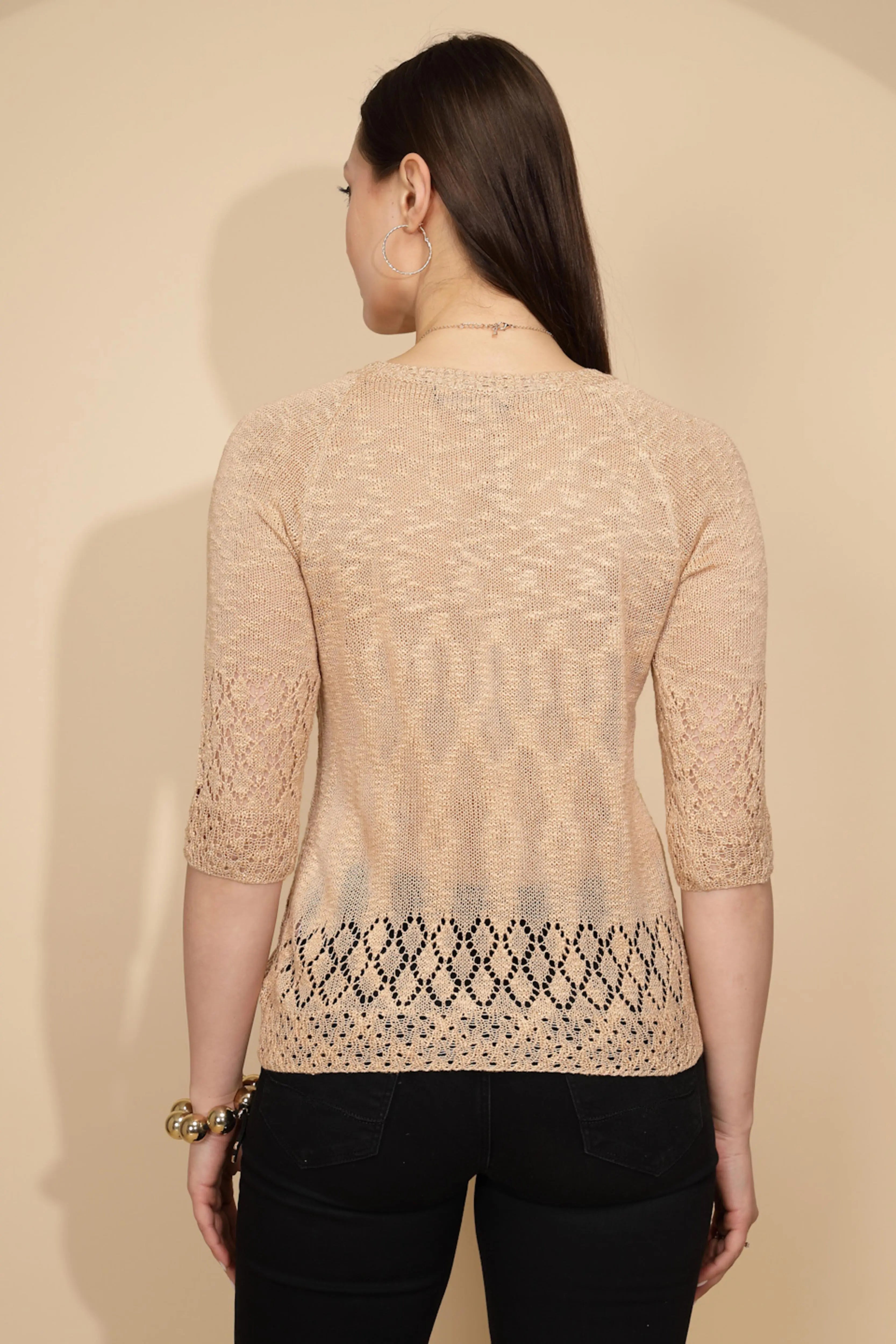 Beige Rayon Regular Fit Top For Women - Global Republic