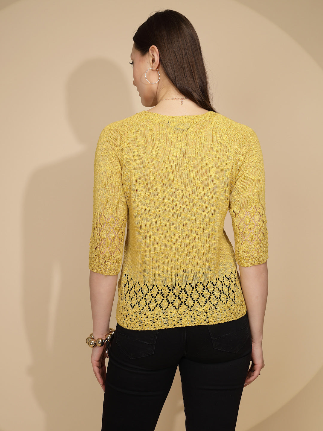 Yellow Rayon Regular Fit Top For Women - Global Republic