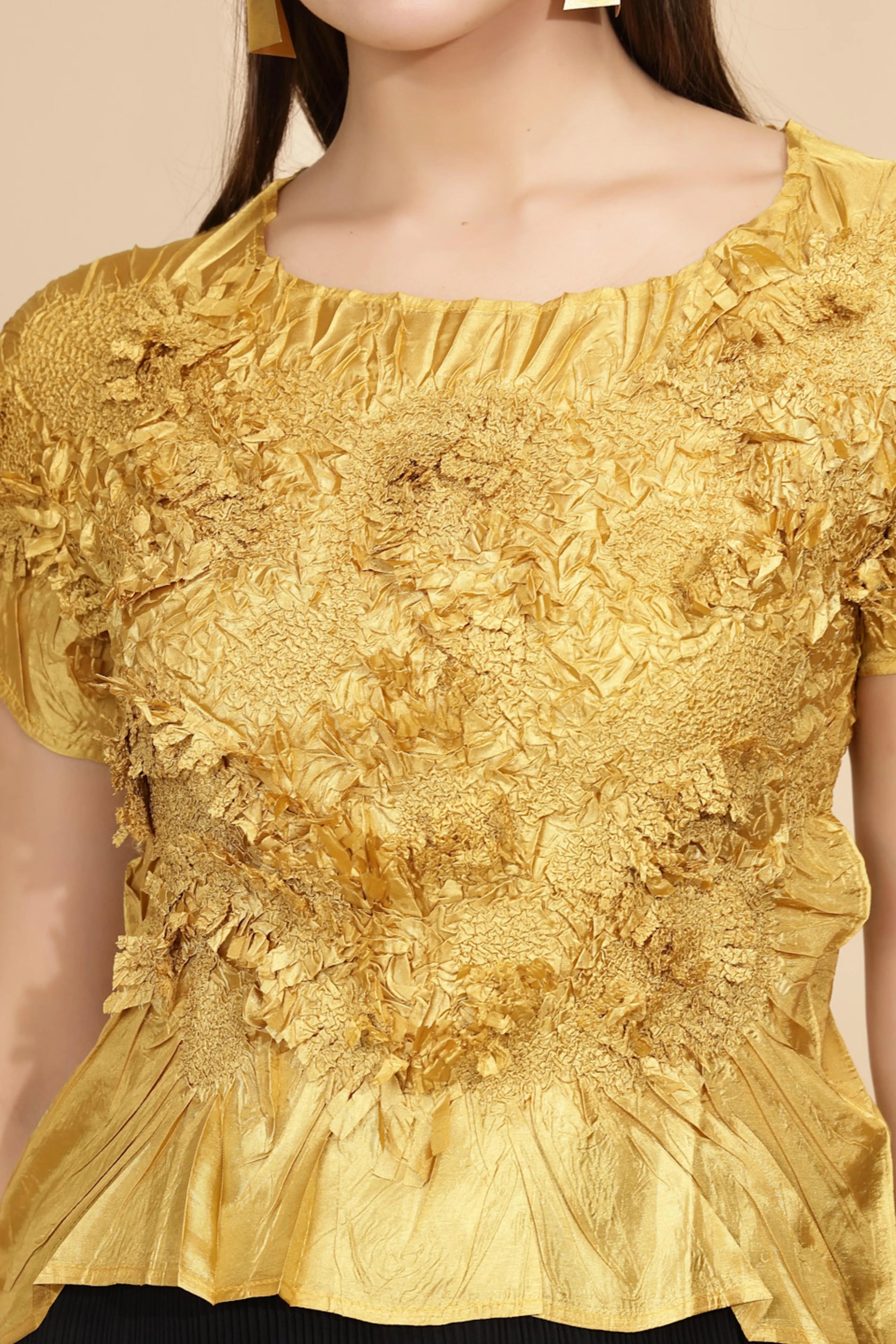 Gold Regular Fit Blouson Top For Women - Global Republic