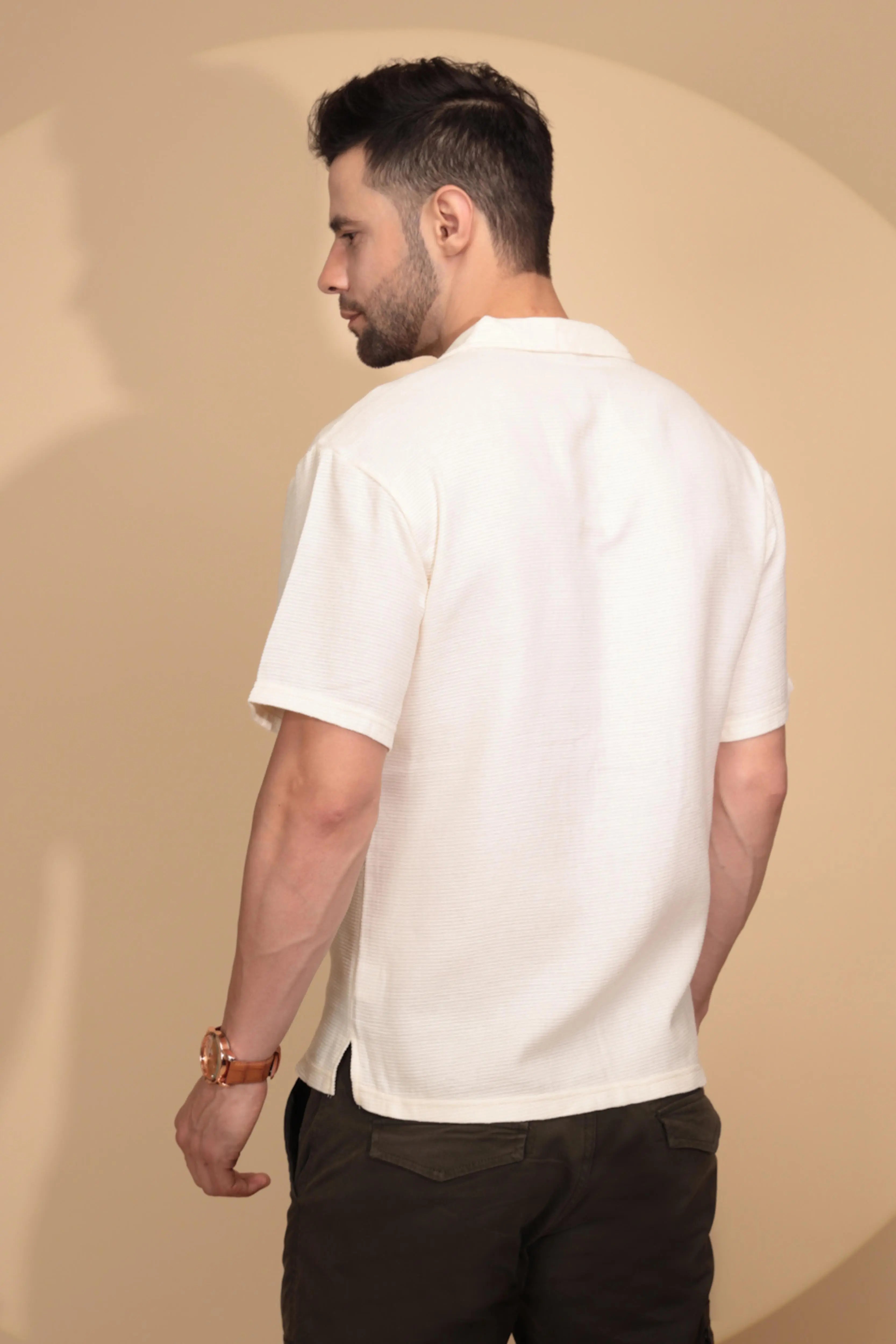 Cream Cotton Regular Fit Shirt For Mens - Global Republic