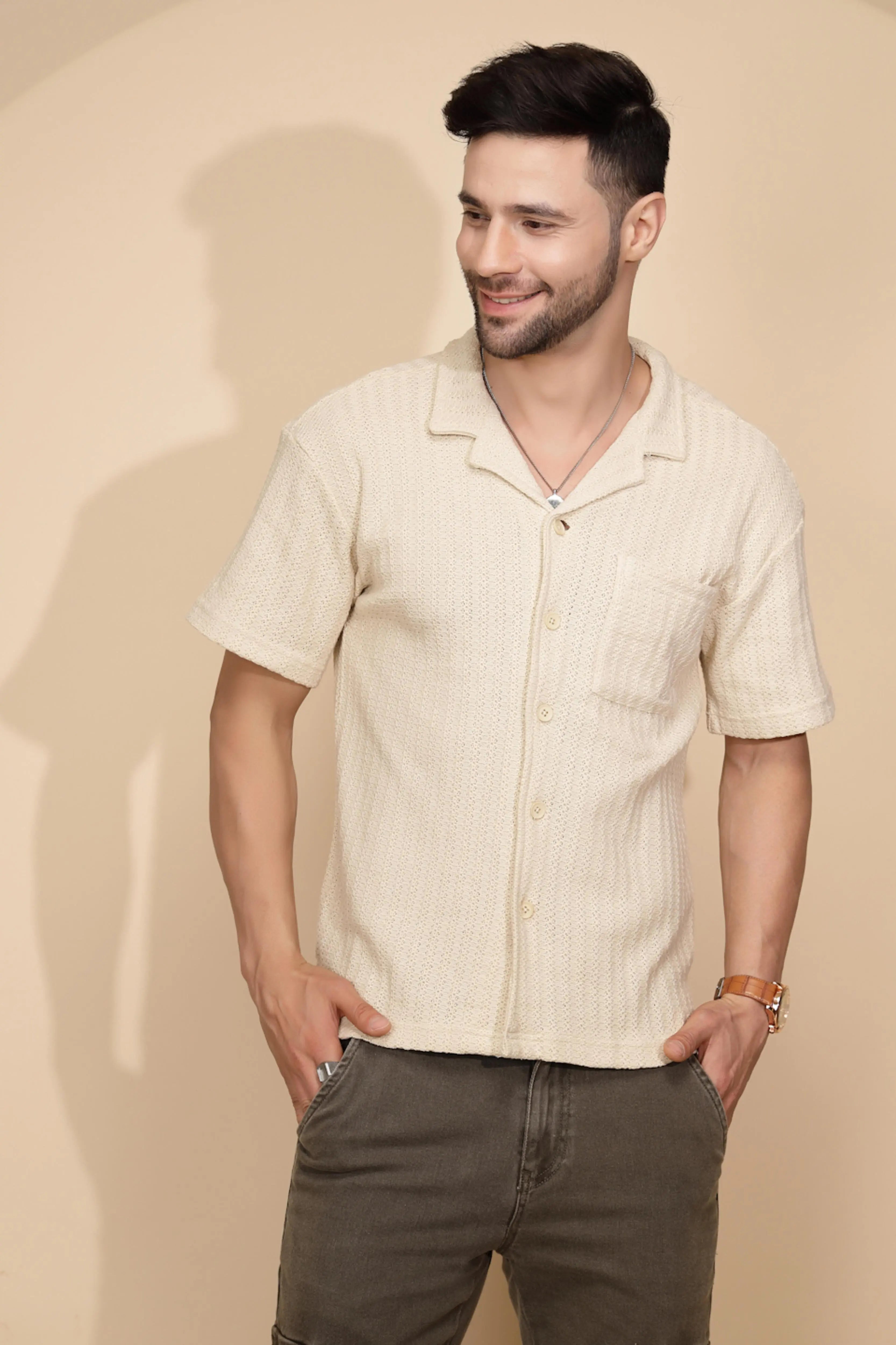 Beige cotton Regular Fit Shirt For Mens - Global Republic