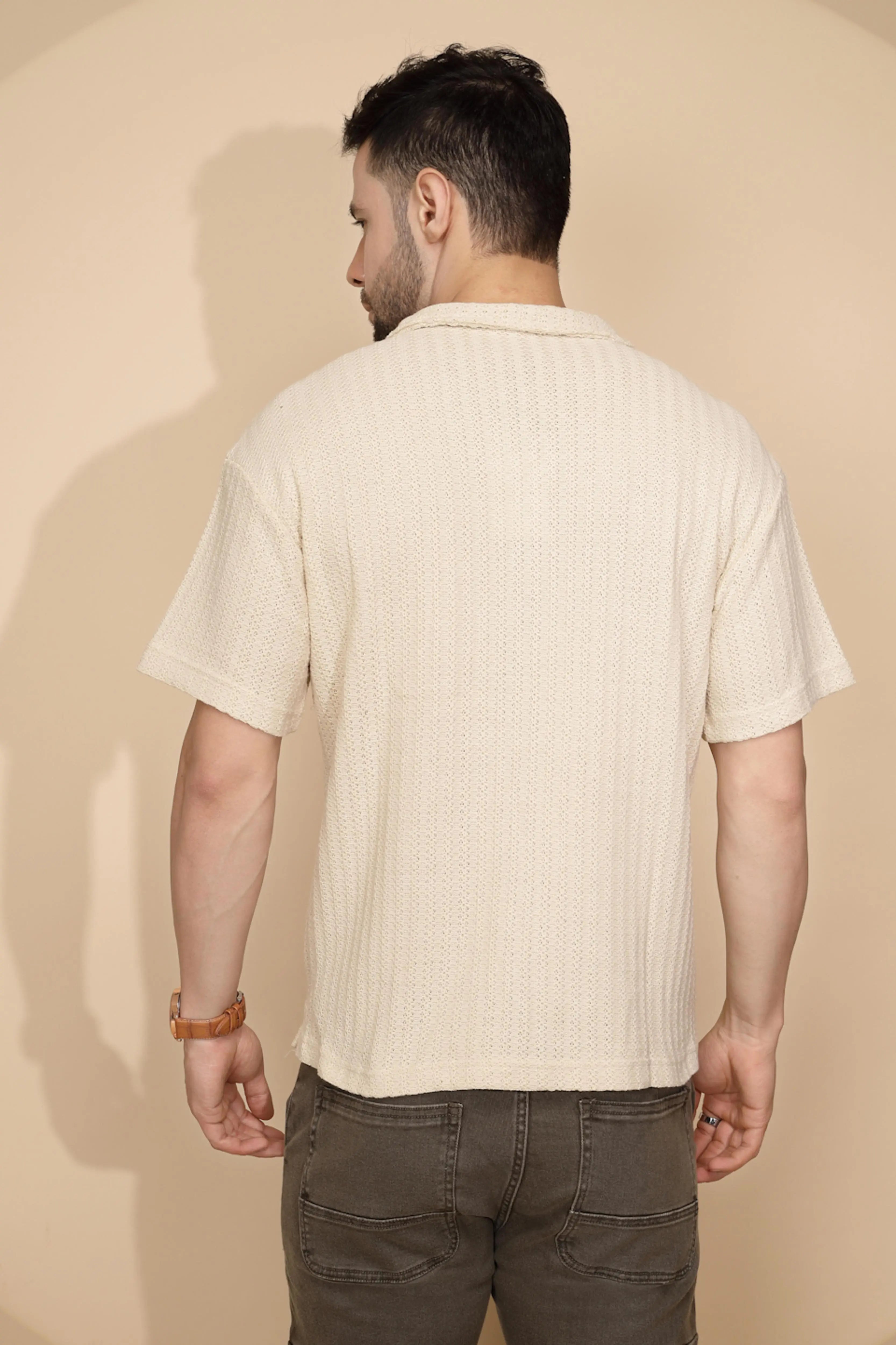 Beige cotton Regular Fit Shirt For Mens - Global Republic