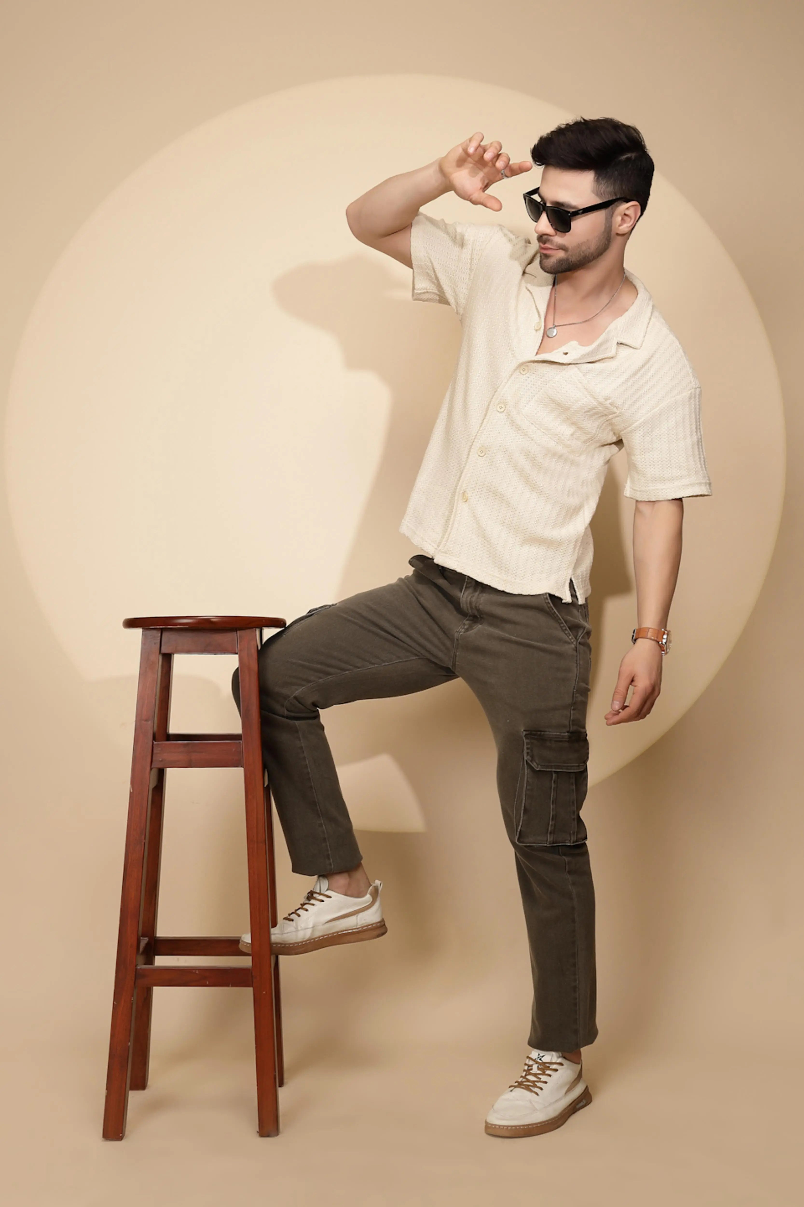 Beige cotton Regular Fit Shirt For Mens - Global Republic