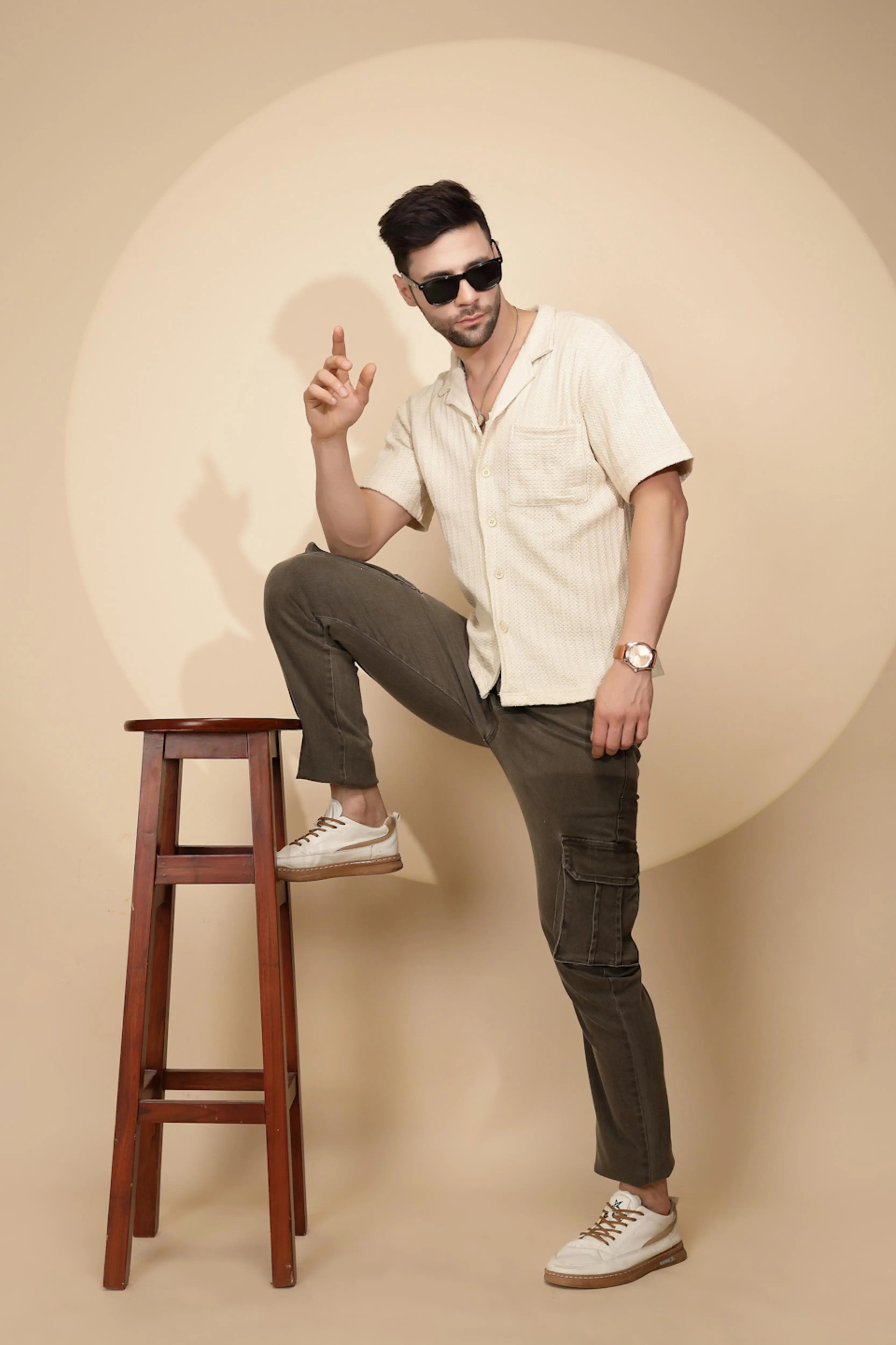 Beige cotton Regular Fit Shirt For Mens - Global Republic