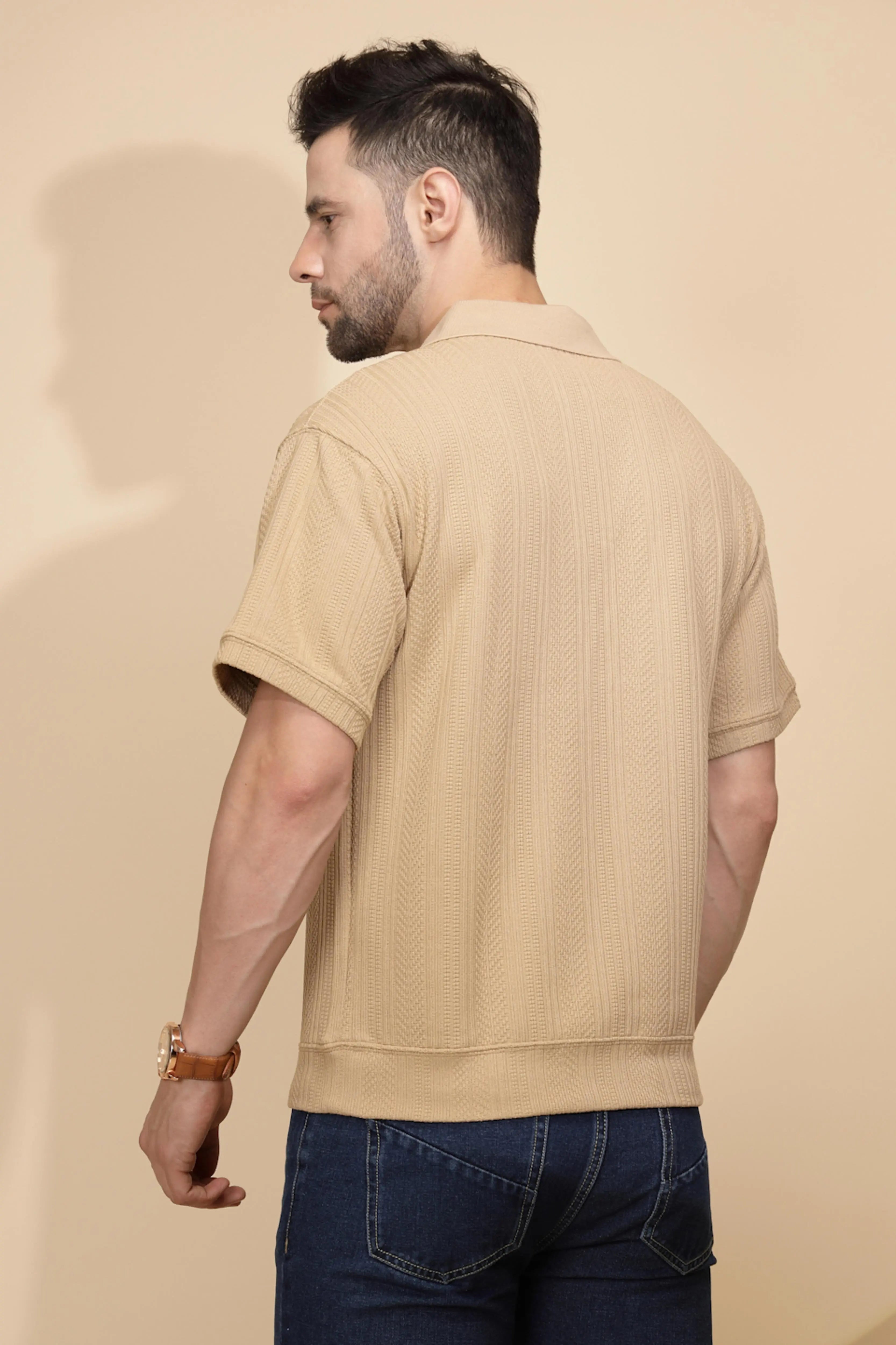 Khaki cotton Regular Fit T-Shirt - Global Republic
