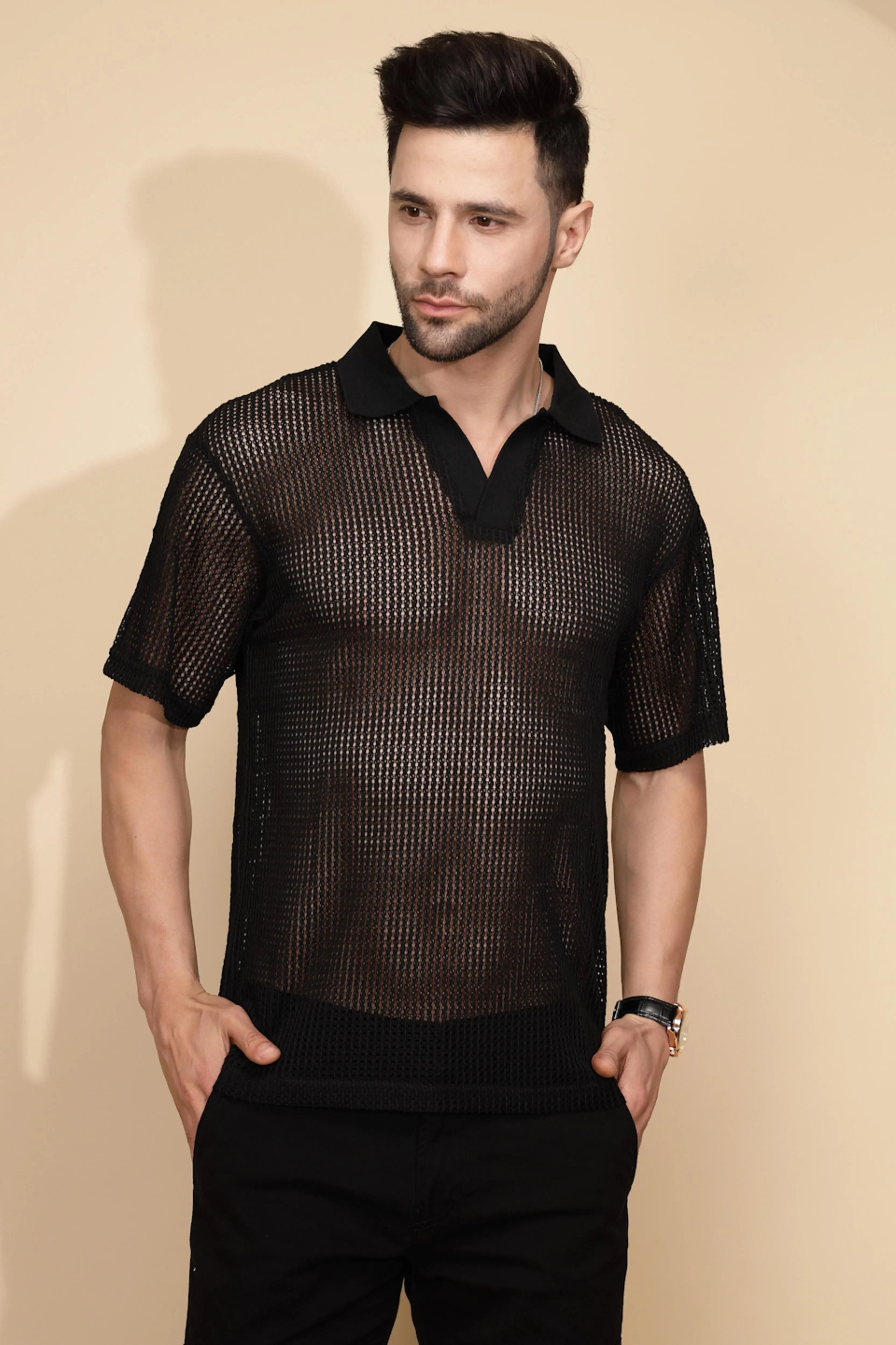 Black cotton Regular Fit T-Shirt - Global Republic