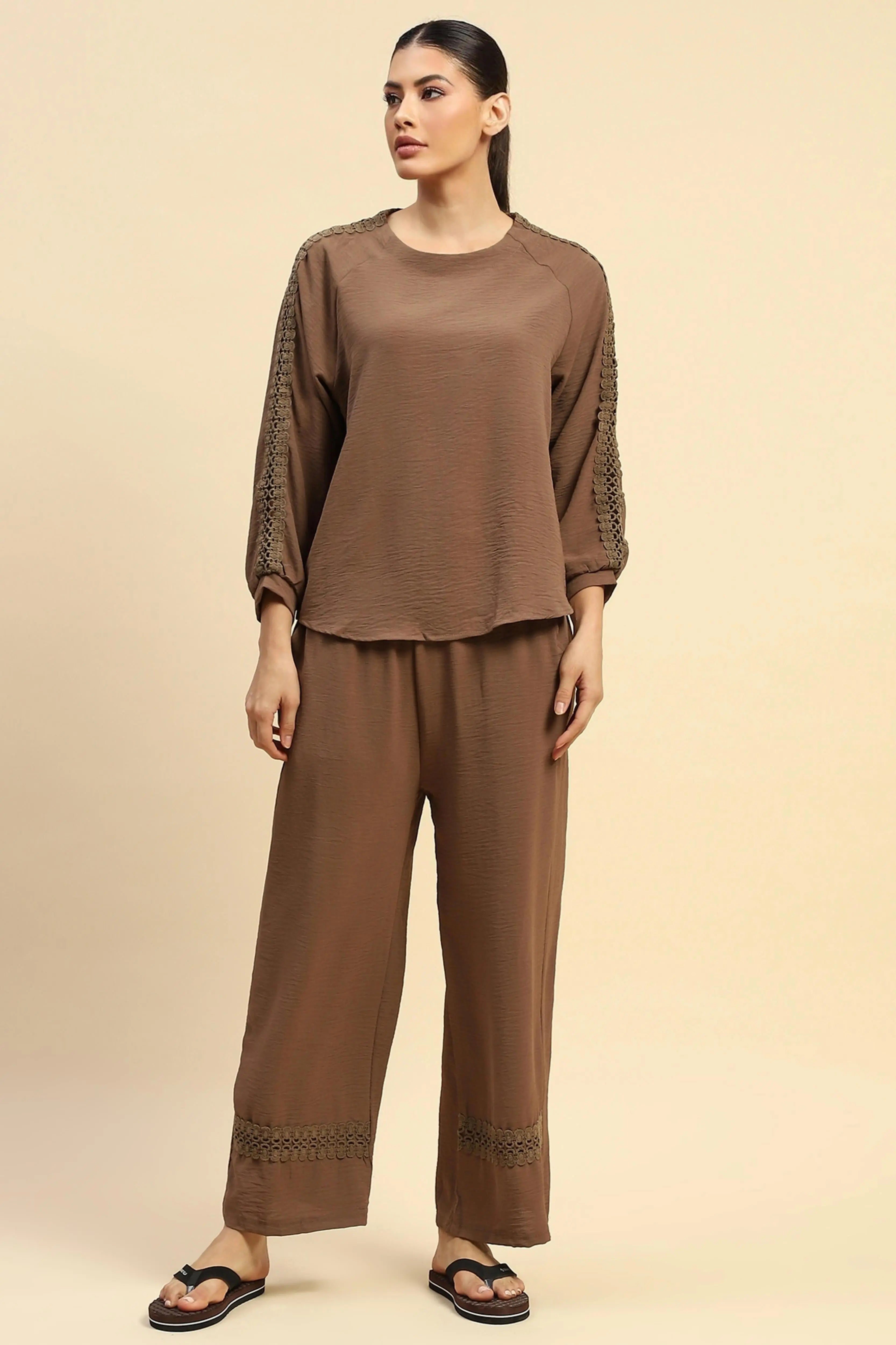 Coffee Rayon Relaxed Fit Night Suit For Women - Global Republic