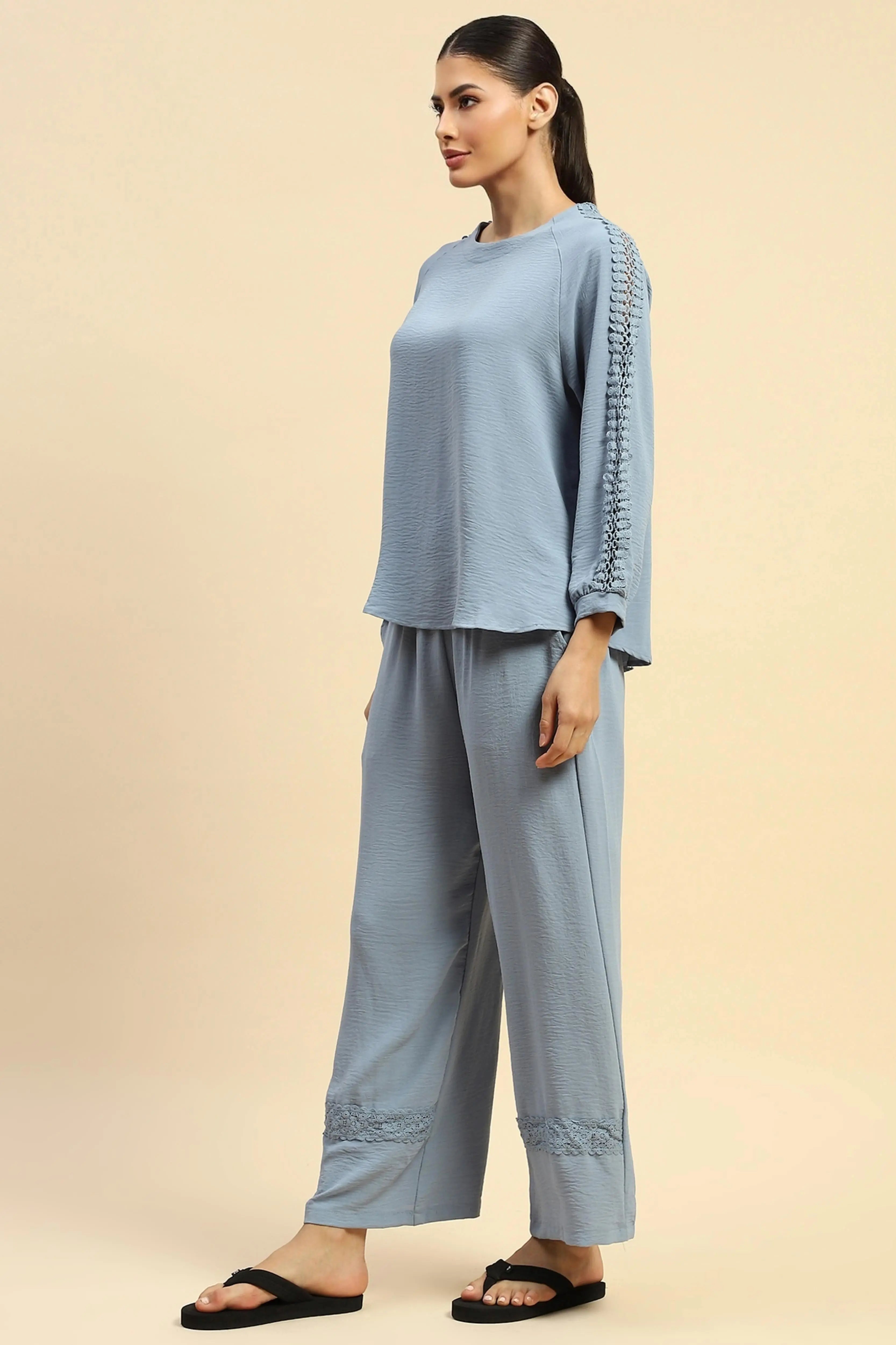Blue Rayon Relaxed Fit Night Suit For Women - Global Republic