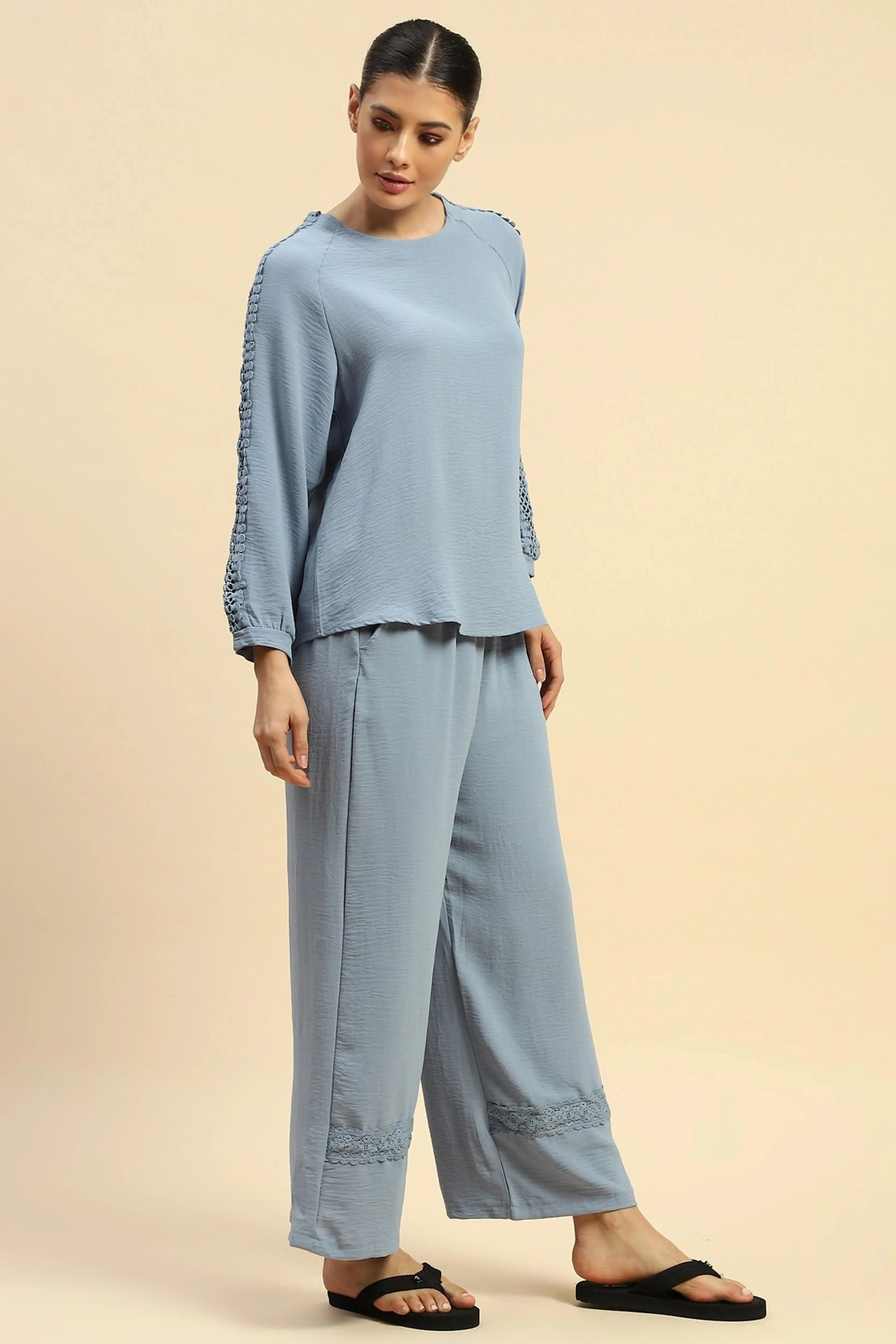 Blue Rayon Relaxed Fit Night Suit For Women - Global Republic