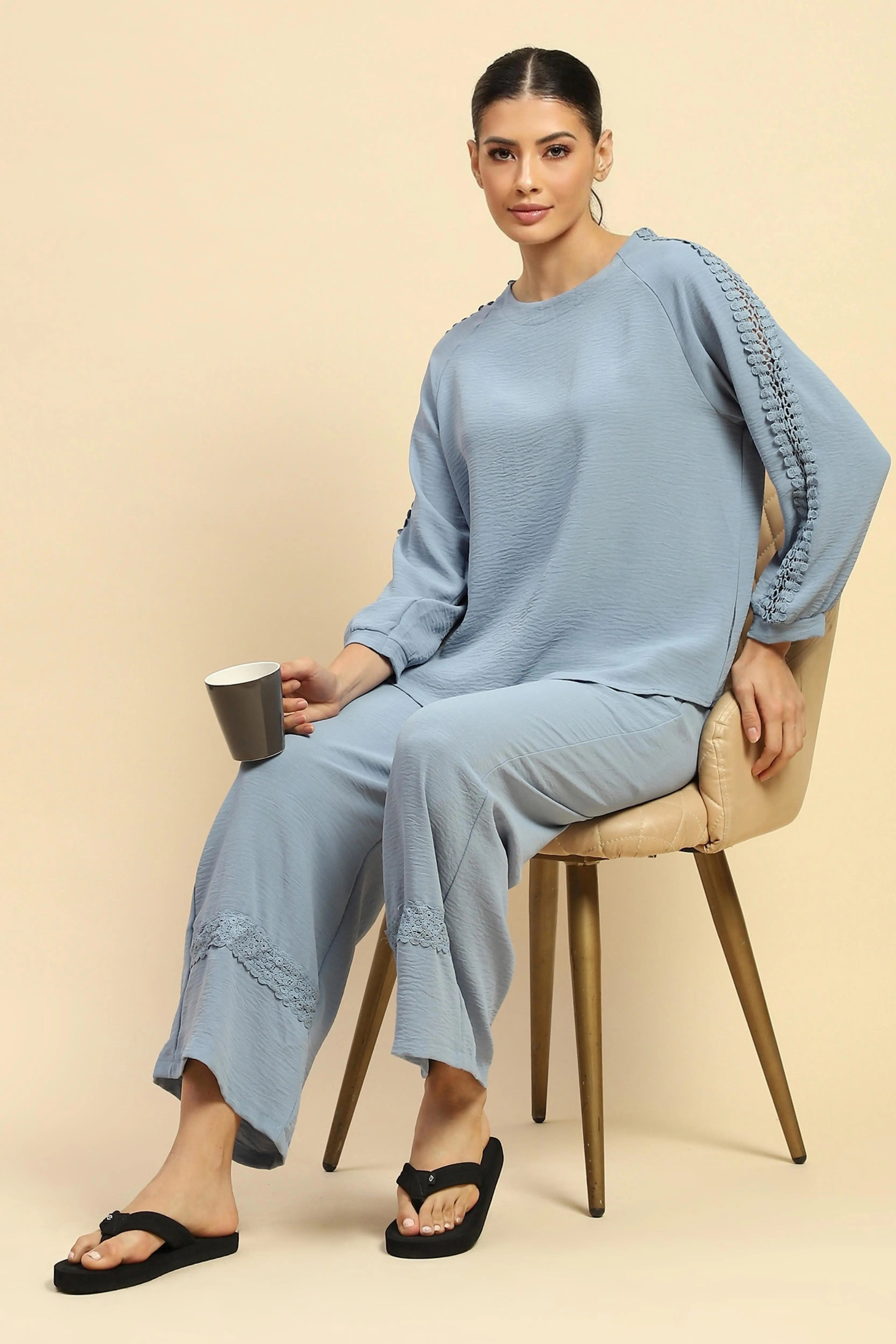 Blue Rayon Relaxed Fit Night Suit For Women - Global Republic