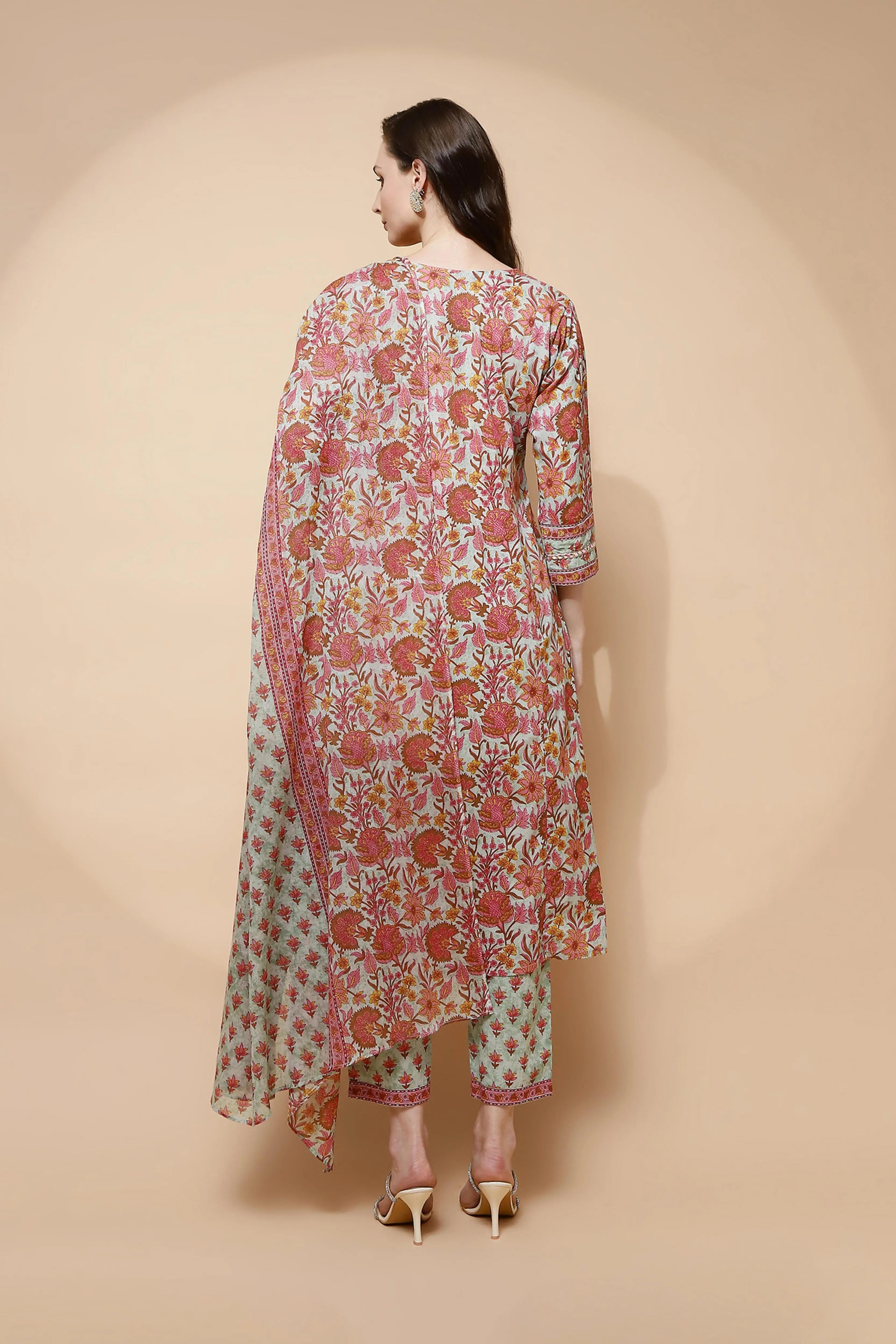 Green Cotton Blend Loose Fit Suit Set For Women - Global Republic