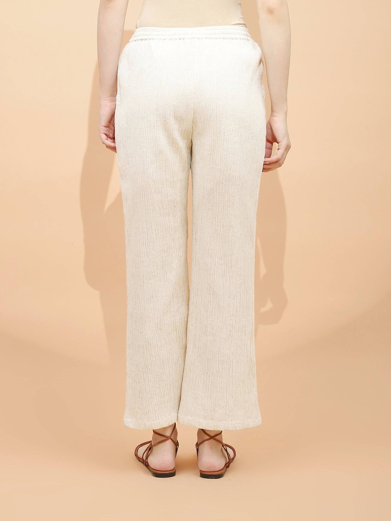Natural Beige Linen Relaxed Fit Lower For Women - Global Republic
