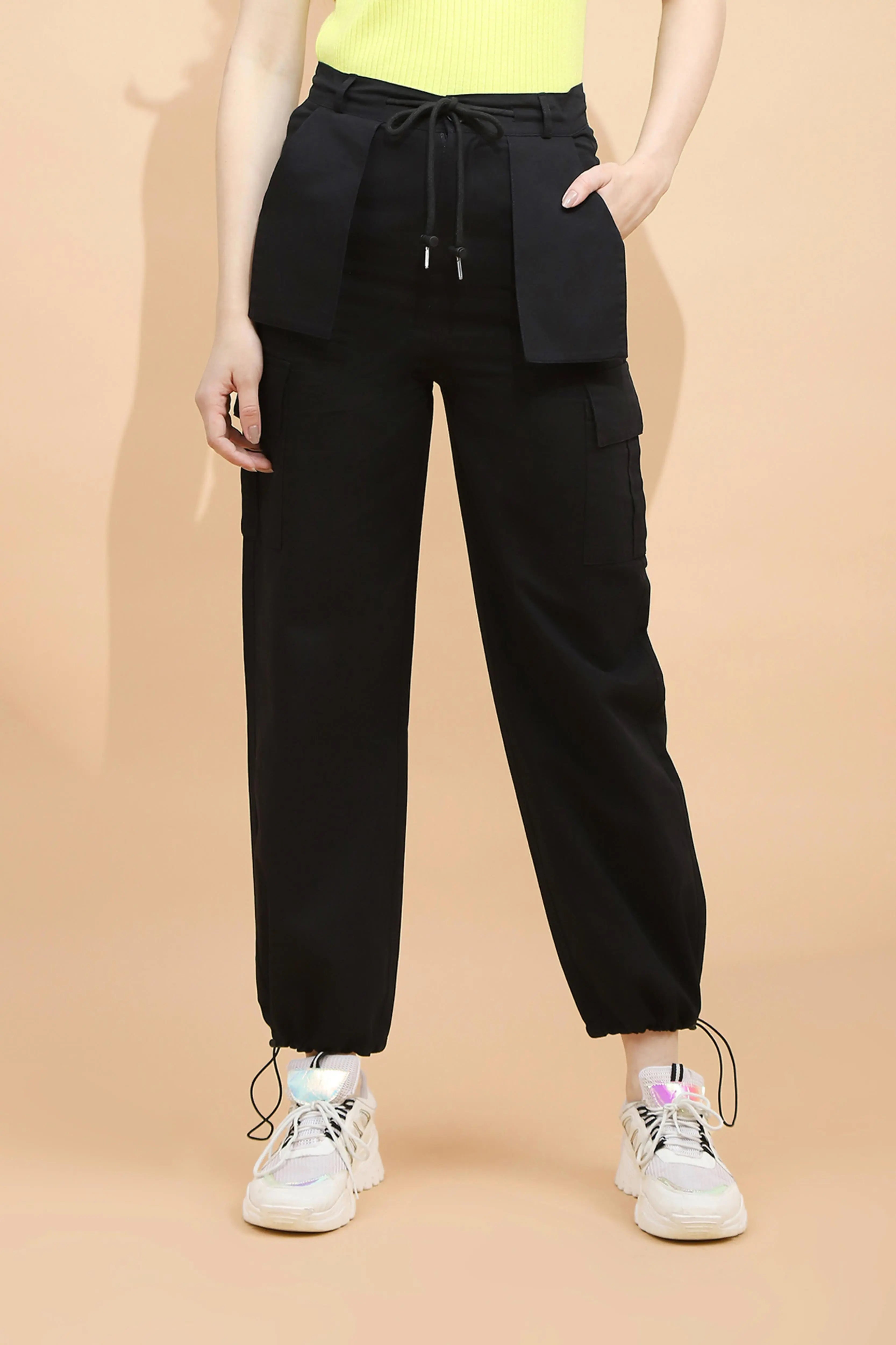 Black Cotton Relaxed Fit Cargo - Global Republic