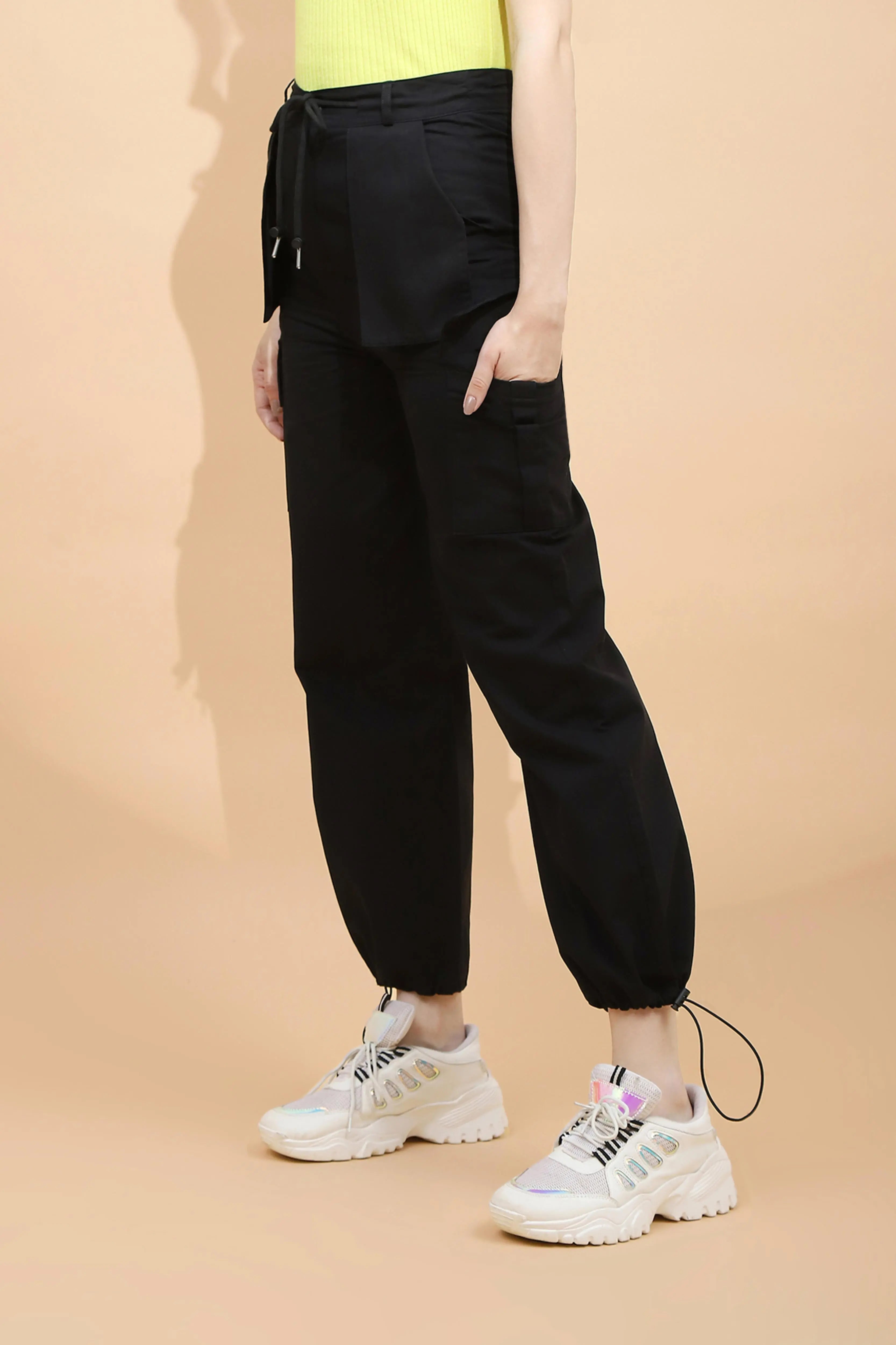 Black Cotton Relaxed Fit Cargo - Global Republic