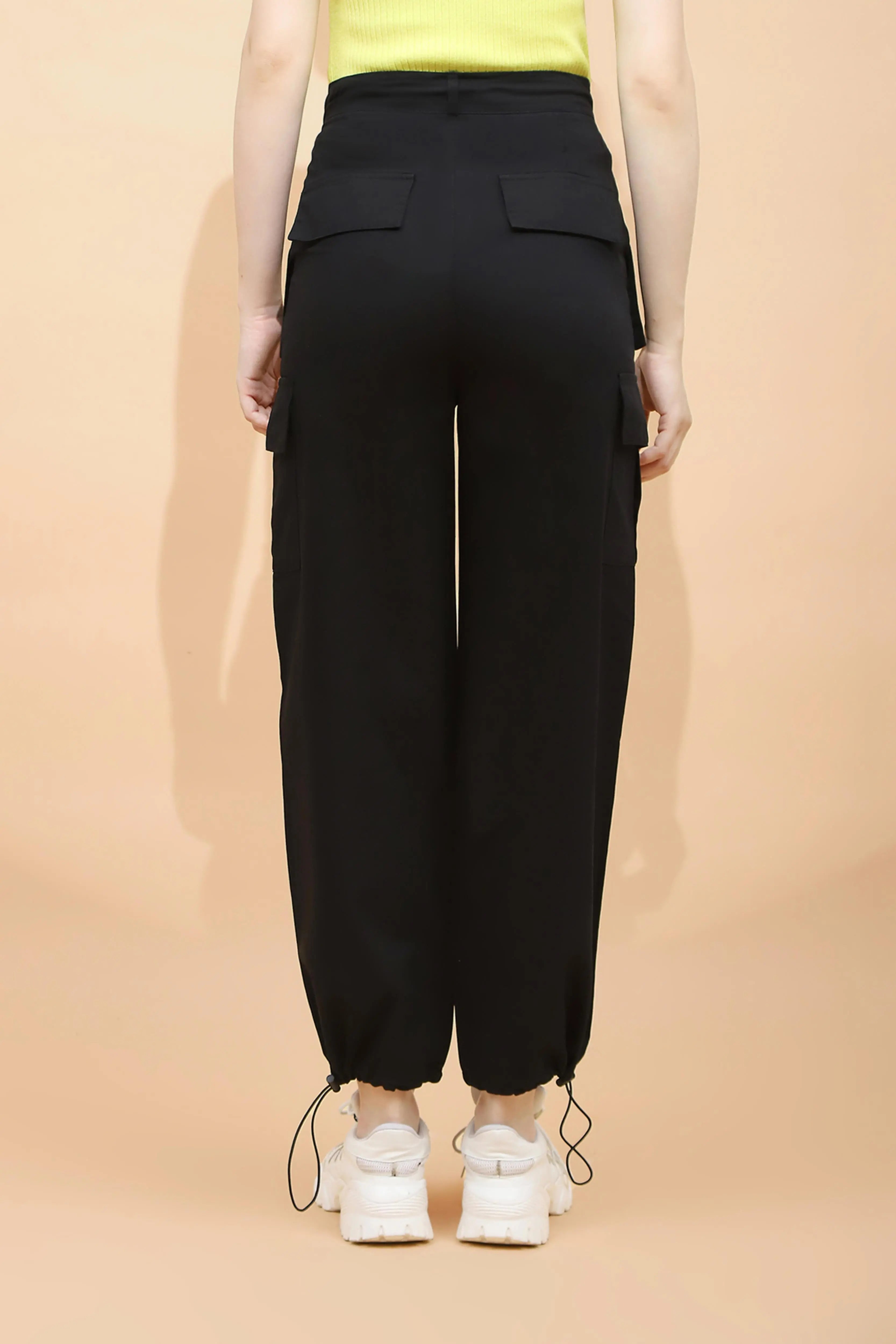 Black Cotton Relaxed Fit Cargo - Global Republic