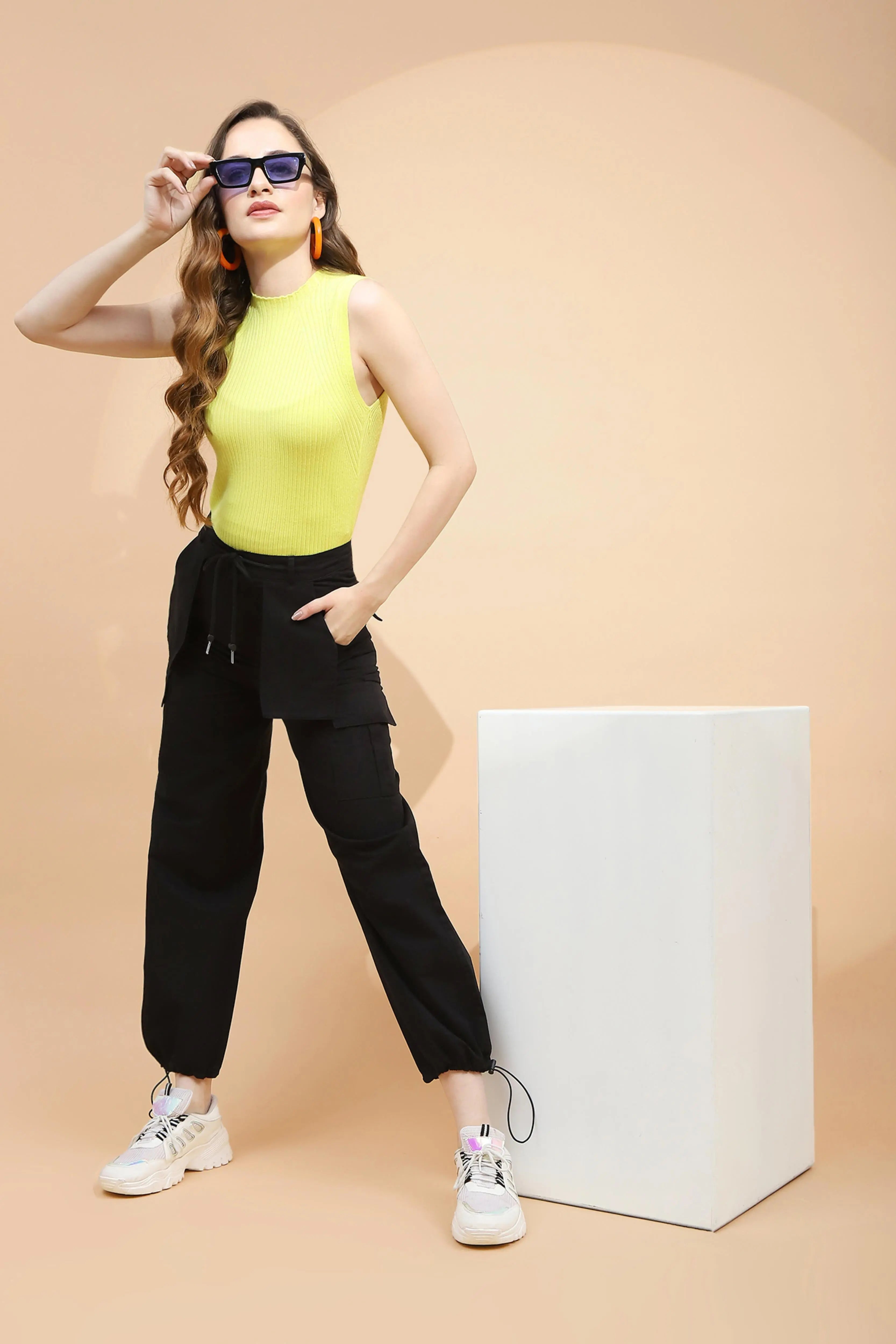 Black Cotton Relaxed Fit Cargo - Global Republic