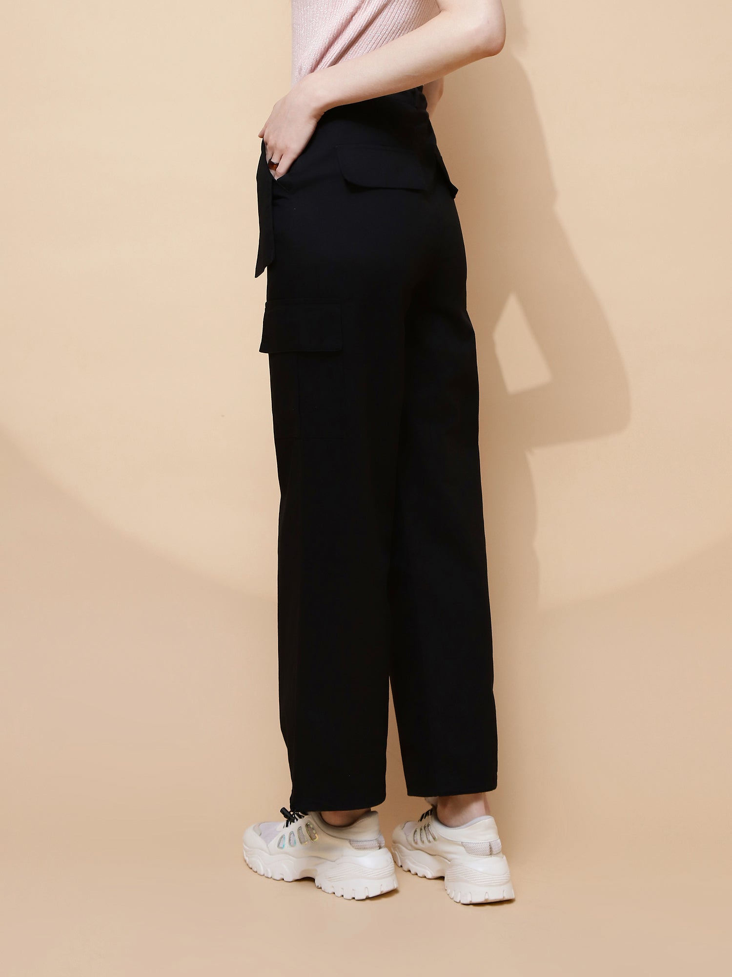 Black Cotton Relaxed Fit Cargo - Global Republic