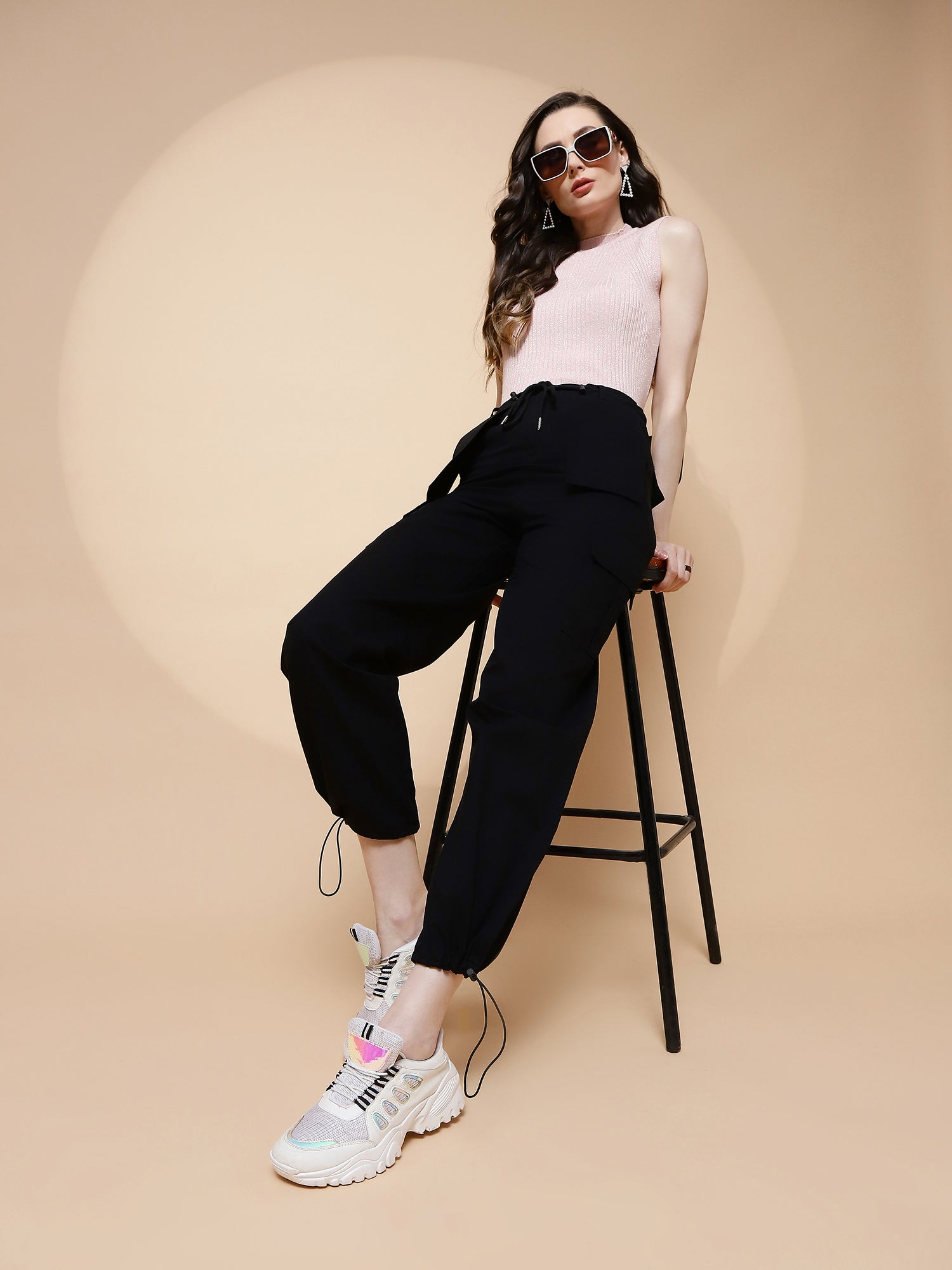 Black Cotton Relaxed Fit Cargo - Global Republic