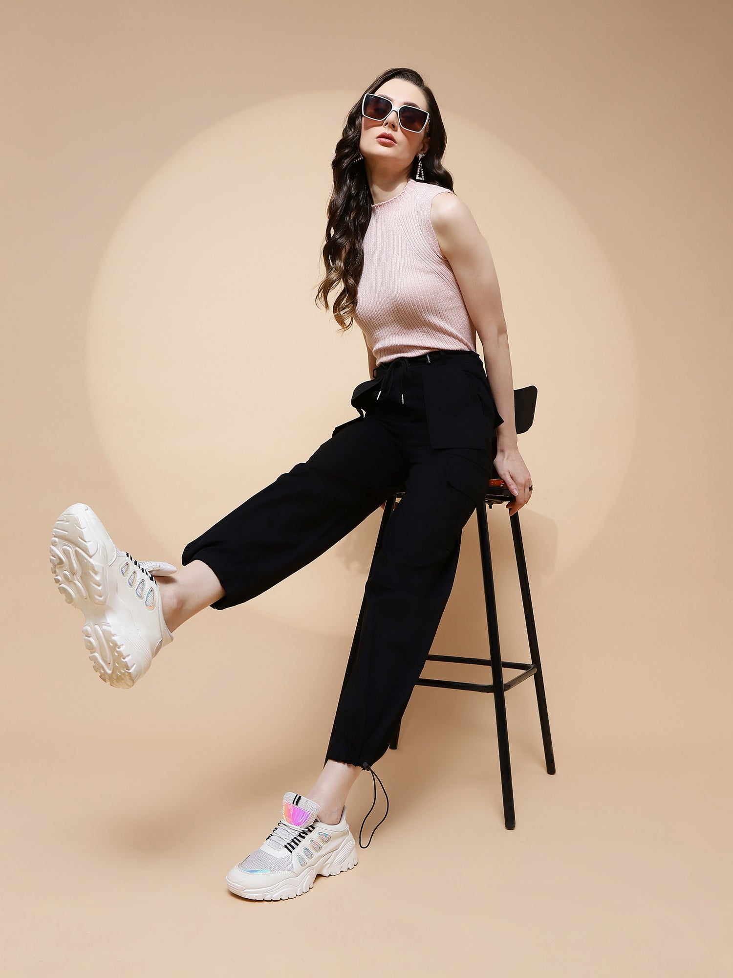 Black Cotton Relaxed Fit Cargo - Global Republic