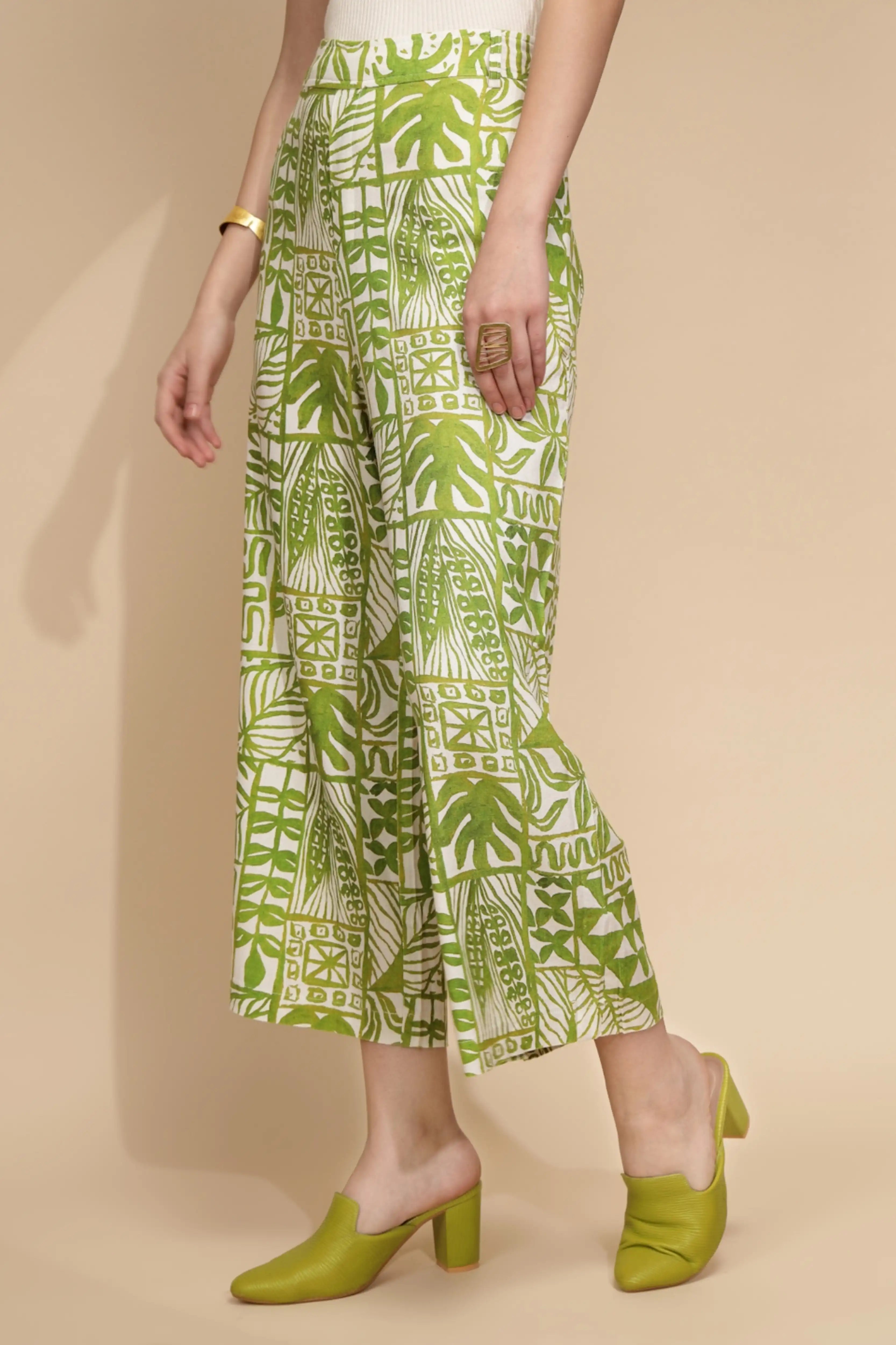 Green Linen Blend Regular Fit Trouser