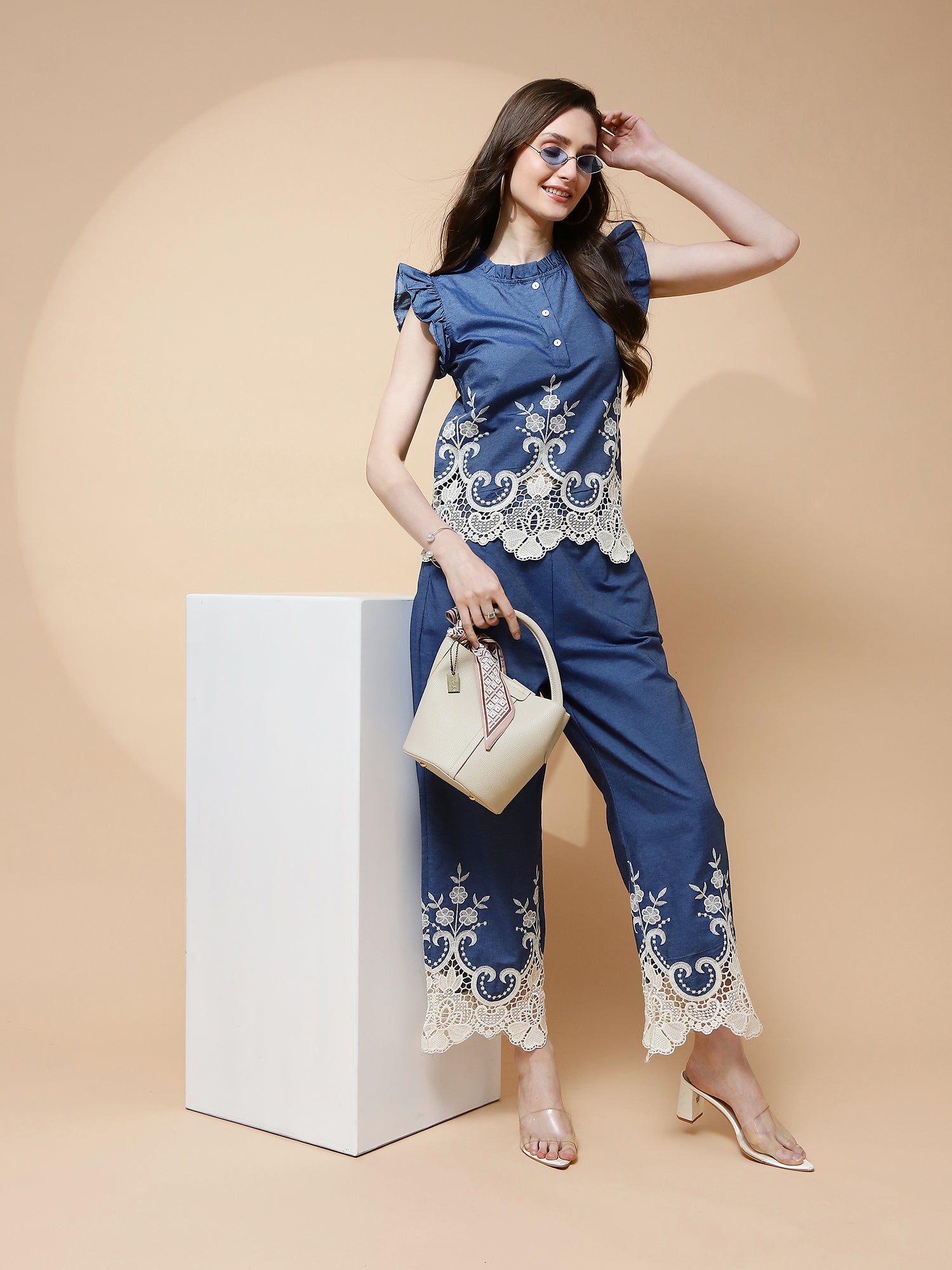 Blue Embroidered cotton Top - Global Republic