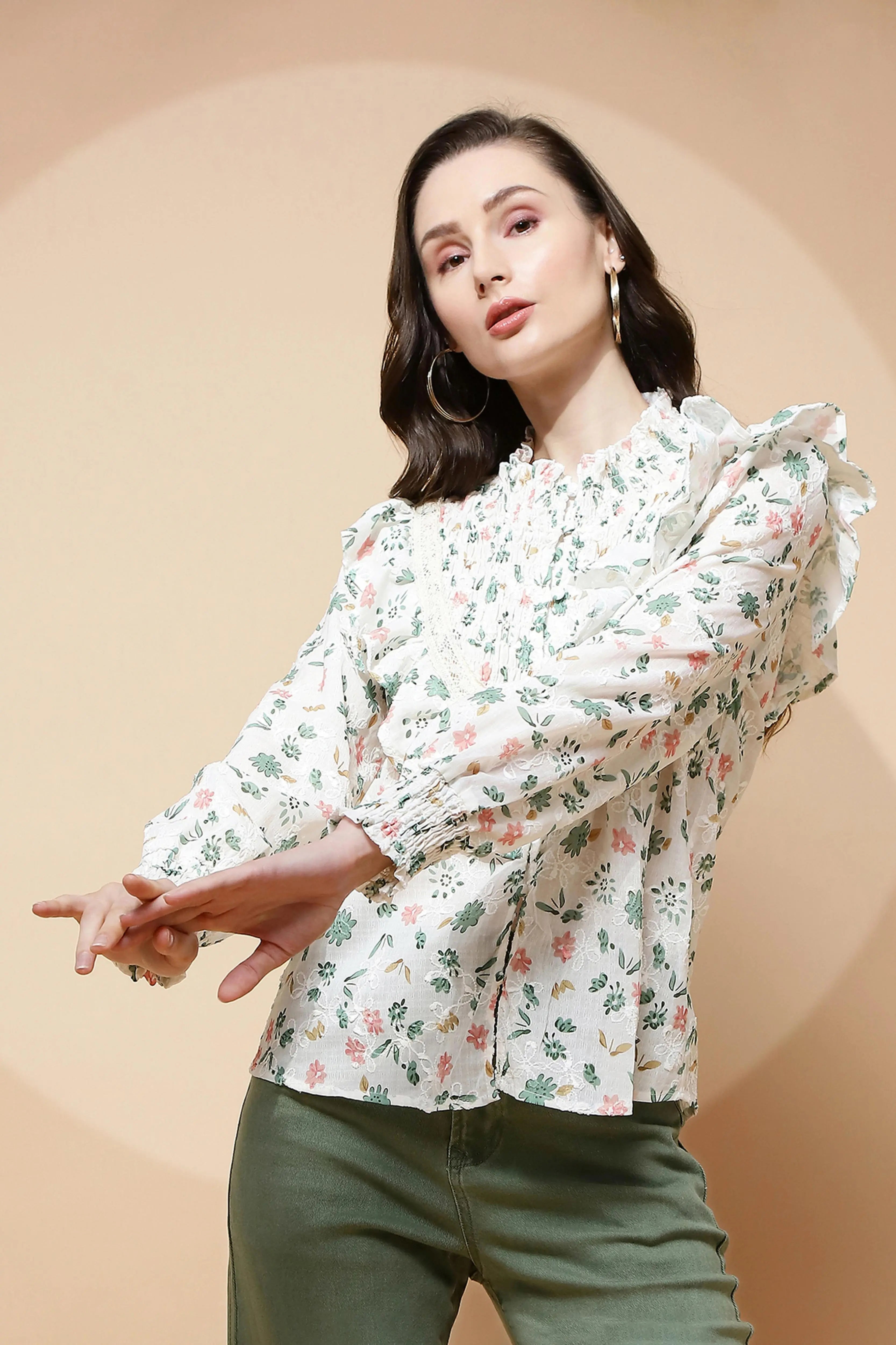Green cotton Regular Fit Blouse - Global Republic