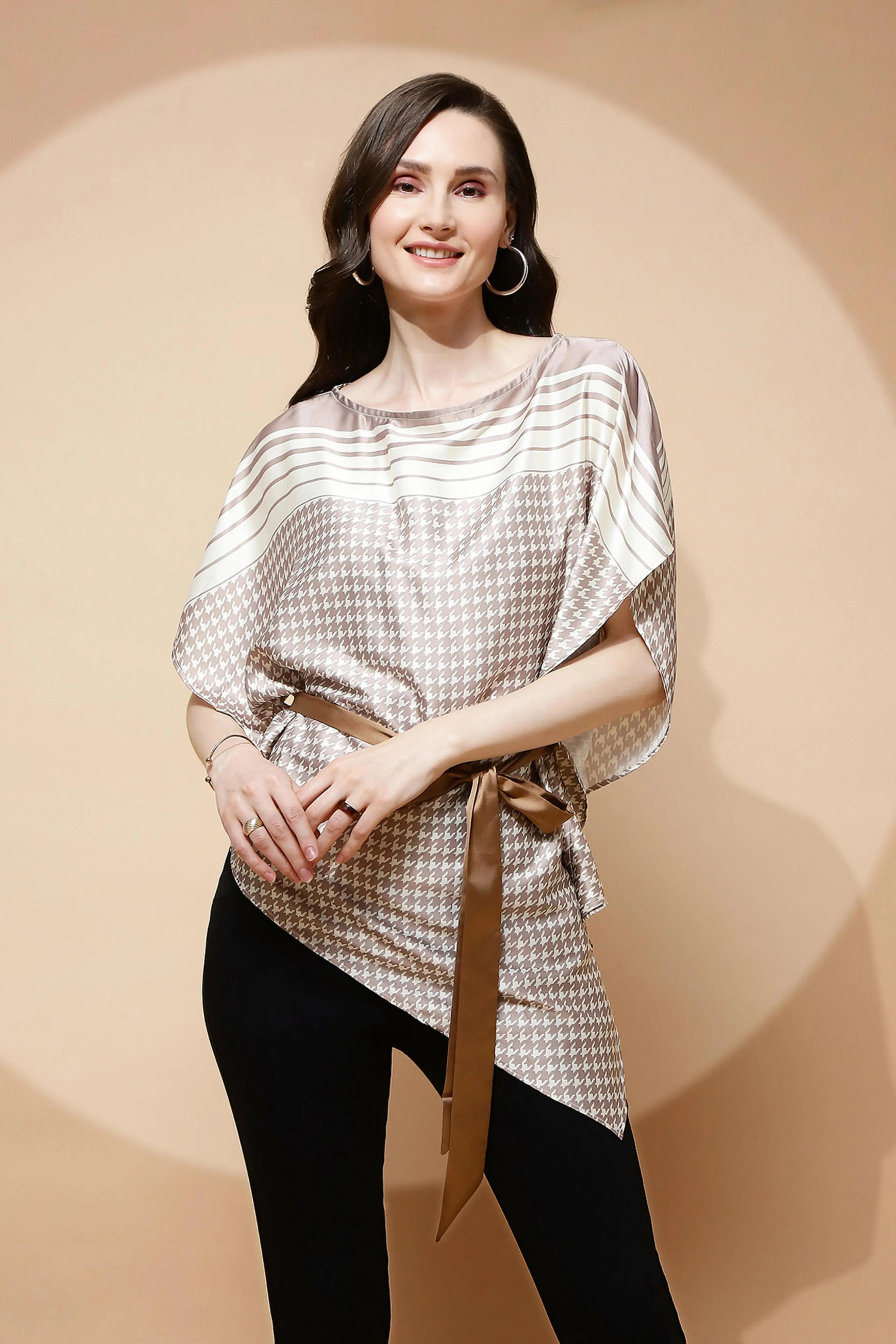 Mocha Printed Blouson Top - Global Republic