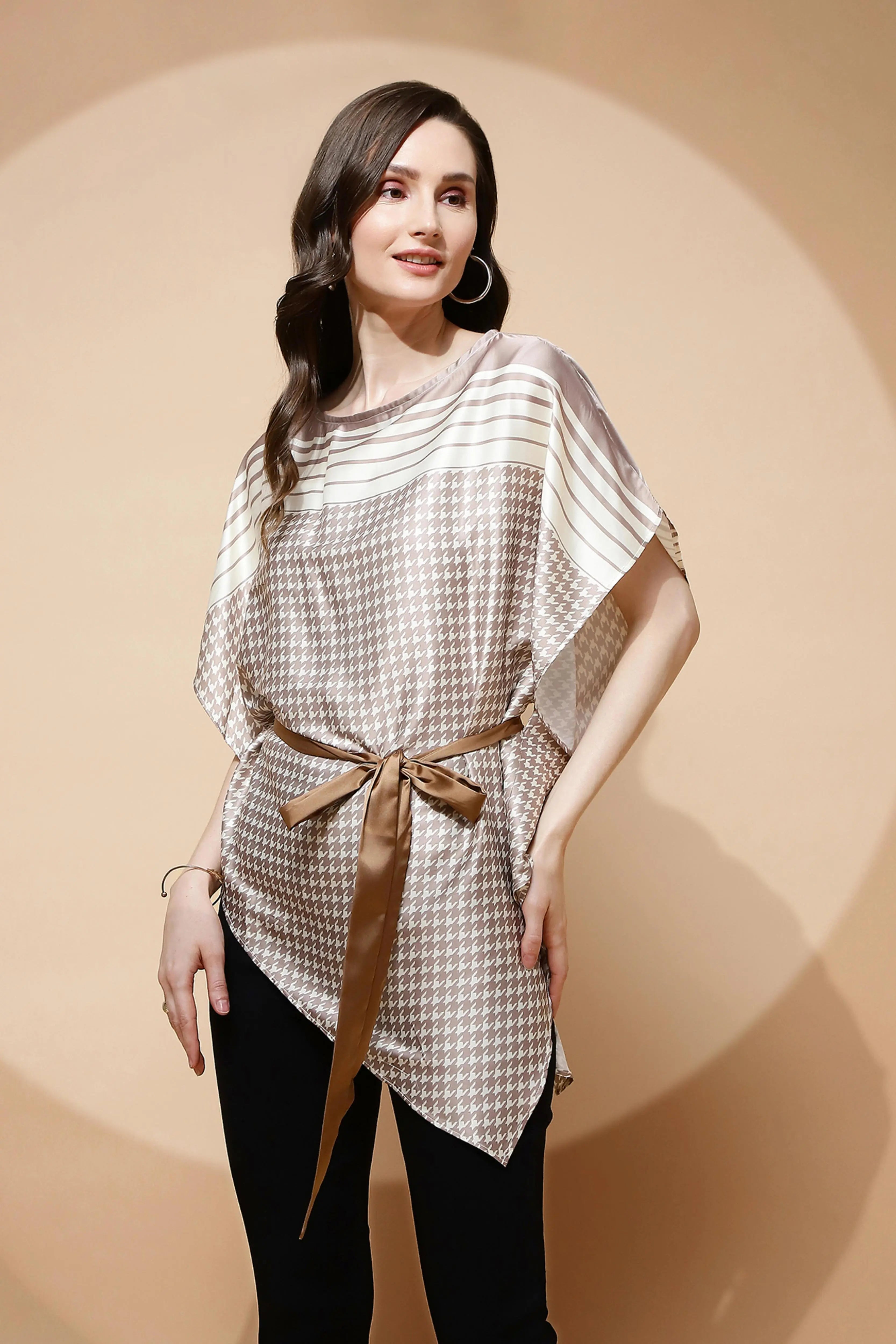 Mocha Printed Blouson Top - Global Republic