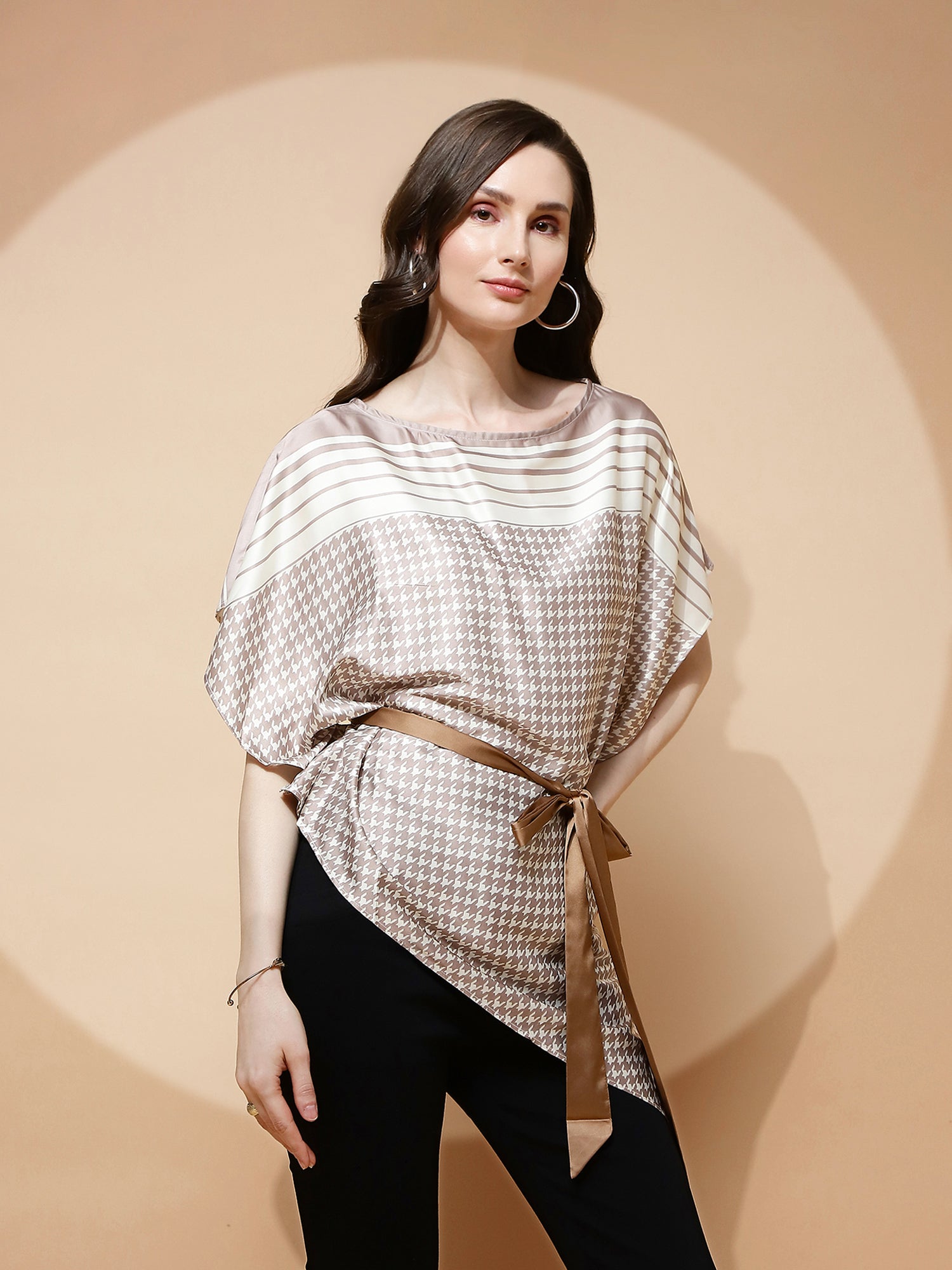 Mocha Printed Blouson Top - Global Republic