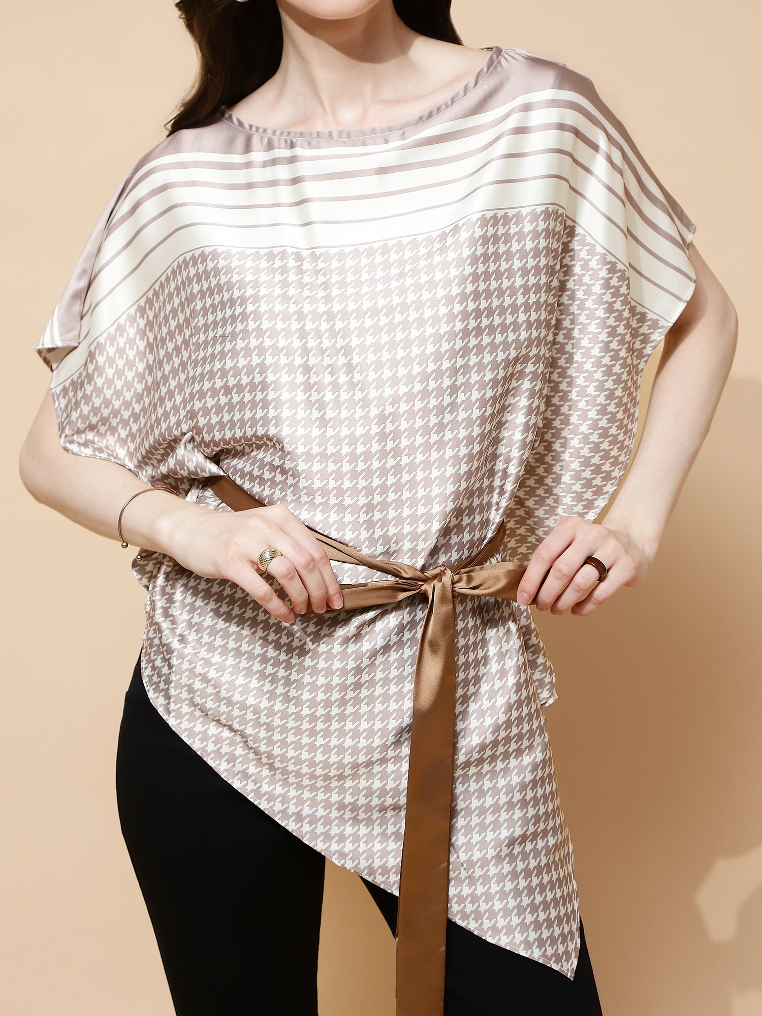 Mocha Printed Blouson Top - Global Republic