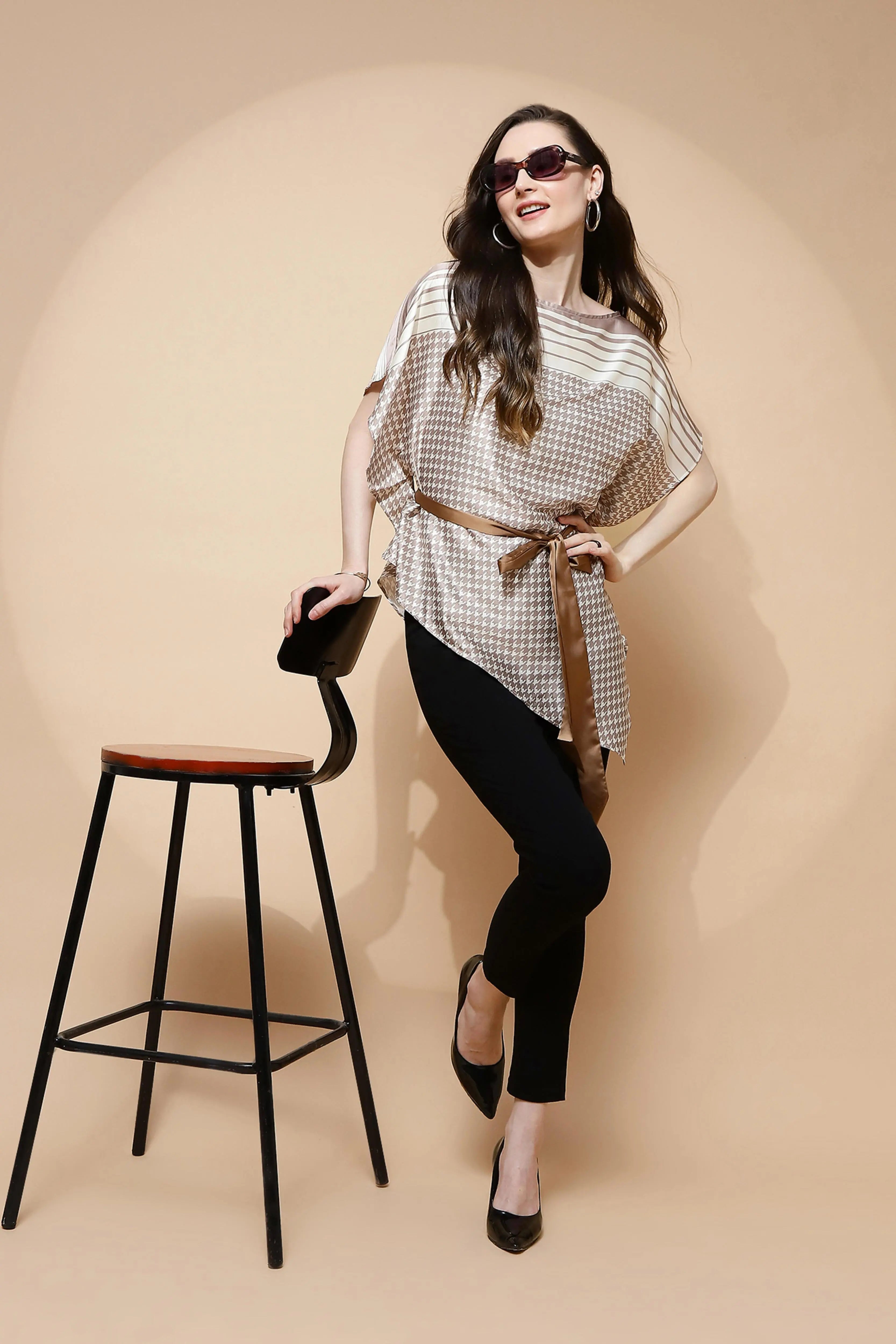 Mocha Printed Blouson Top - Global Republic