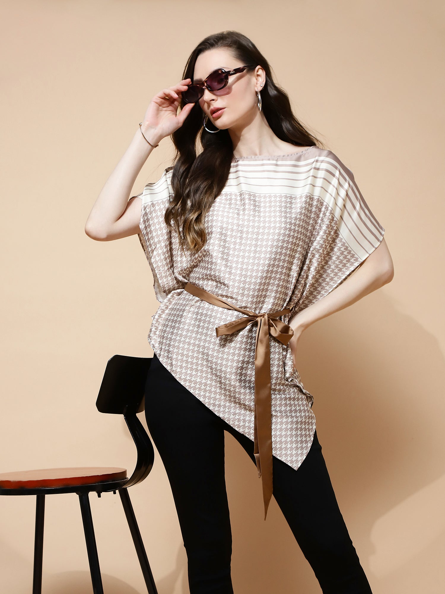 Mocha Printed Blouson Top - Global Republic