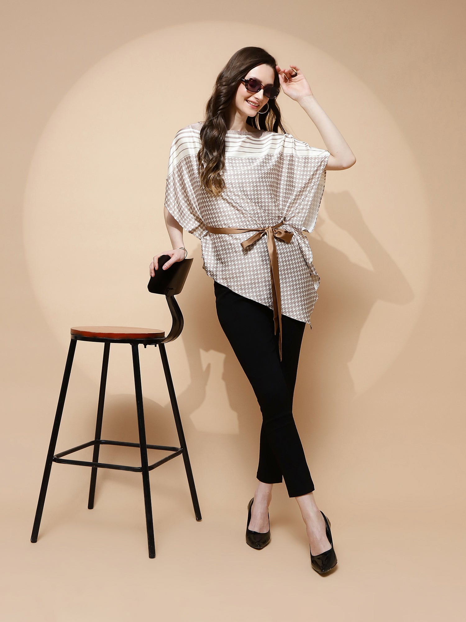 Mocha Printed Blouson Top - Global Republic