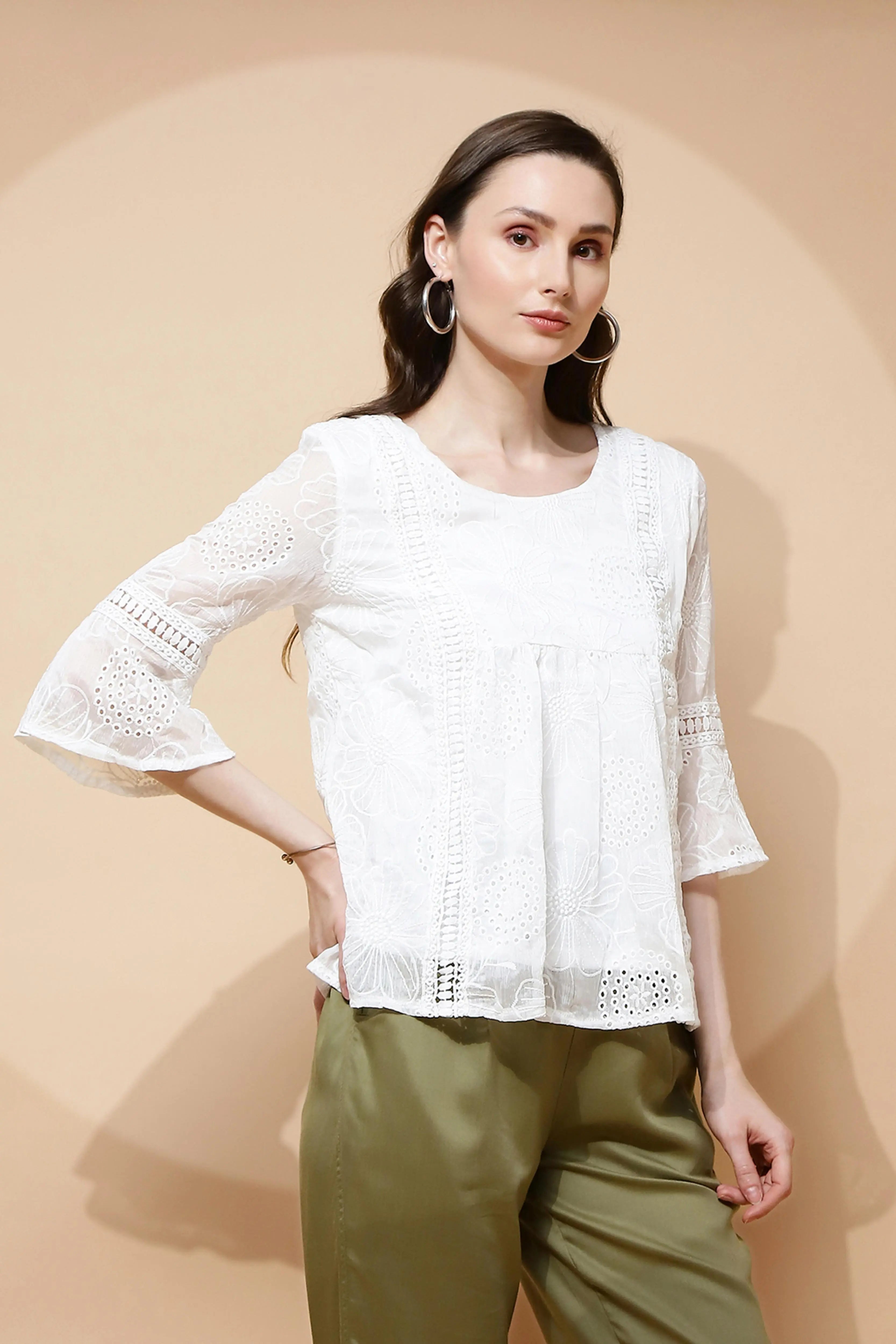 White Regular Fit Blouse For Women - Global Republic