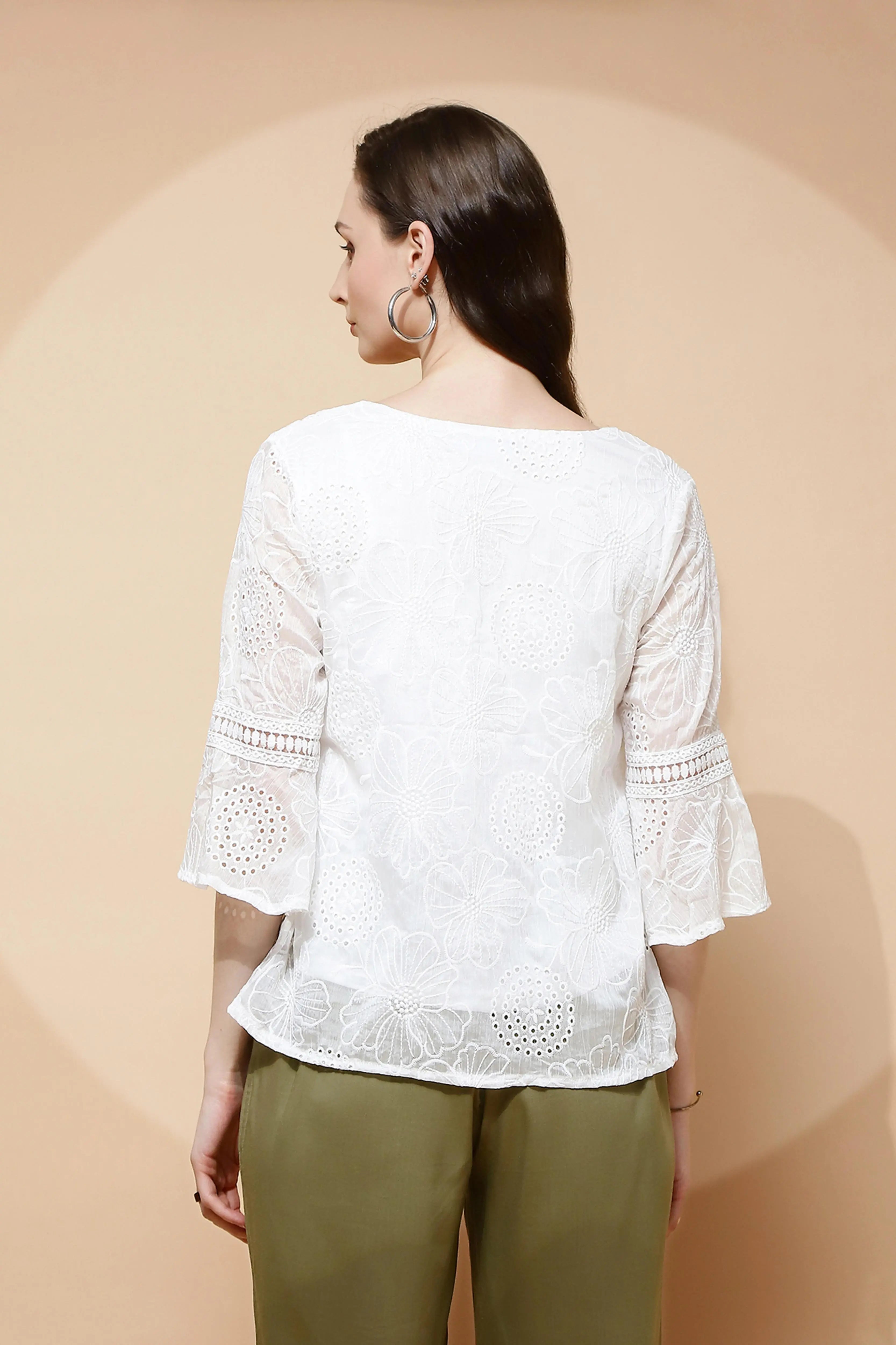 White Regular Fit Blouse For Women - Global Republic