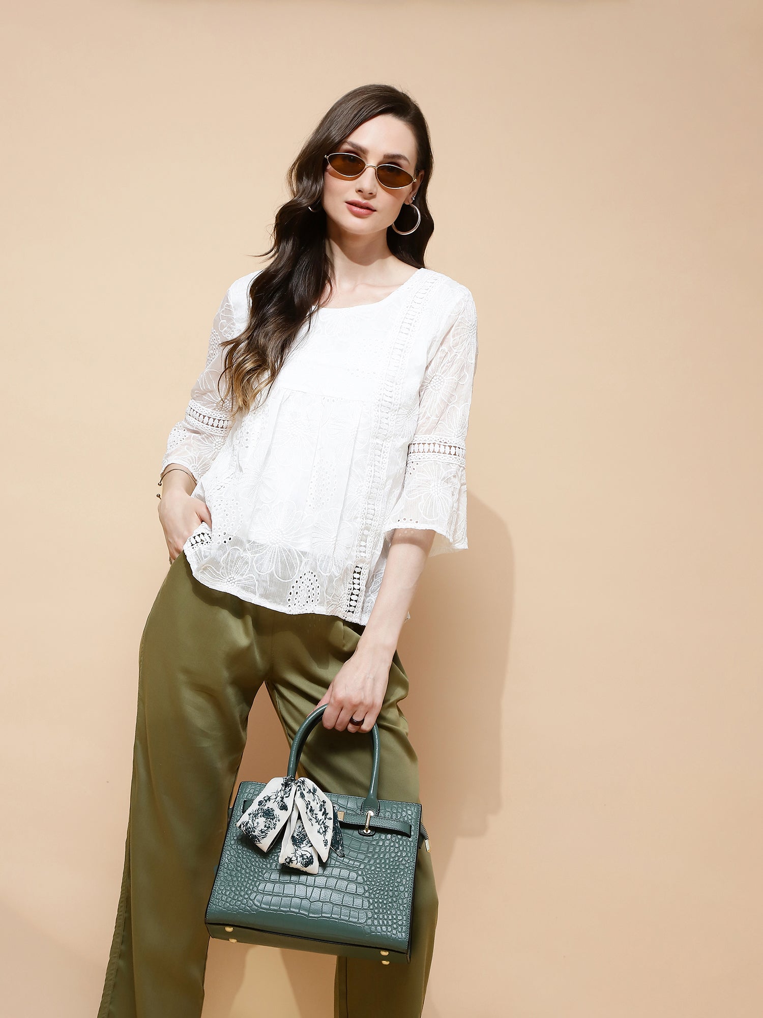 White Regular Fit Blouse For Women - Global Republic