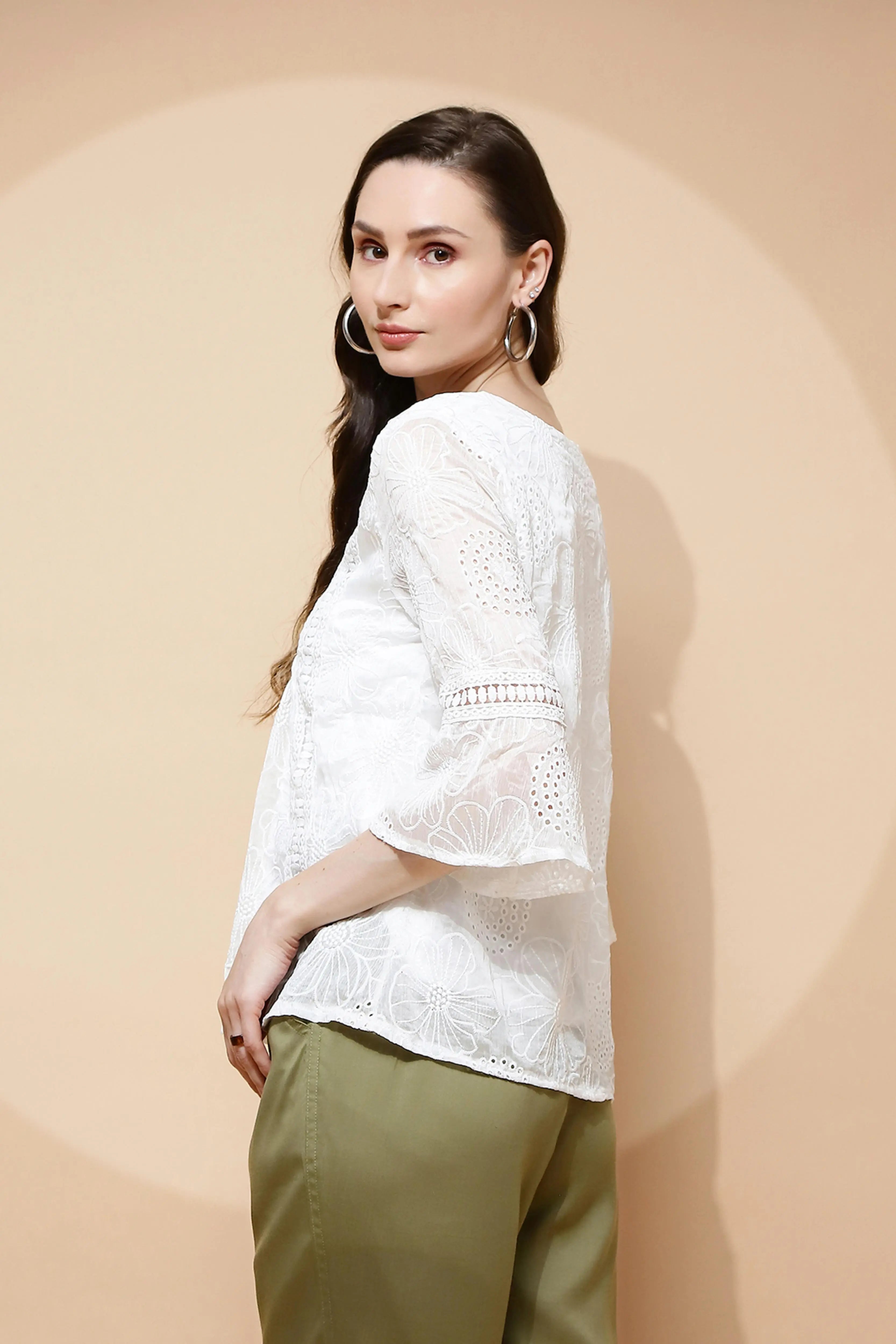 White Regular Fit Blouse For Women - Global Republic