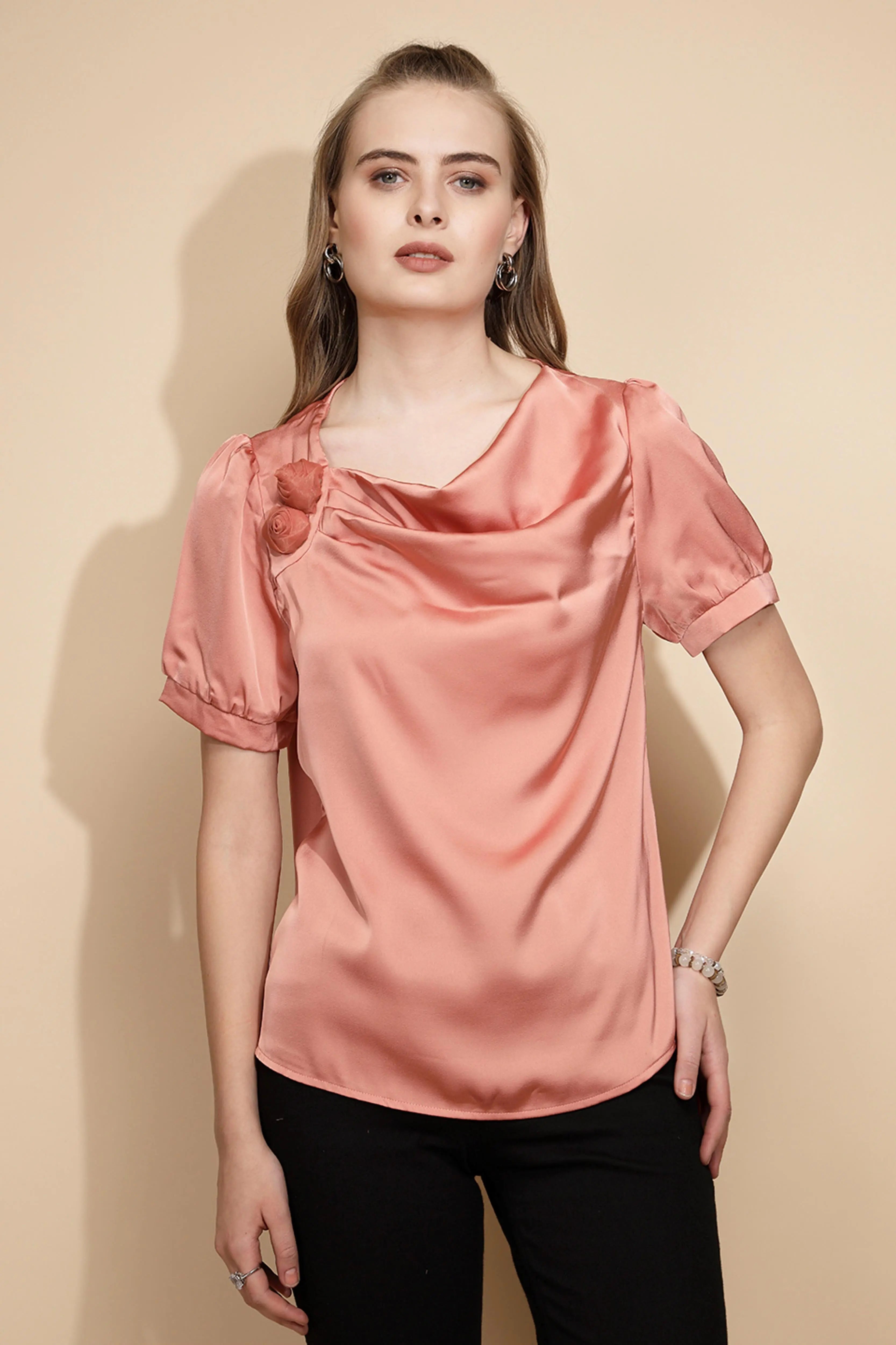 Orange Satin Cowl Neck Top - Global Republic