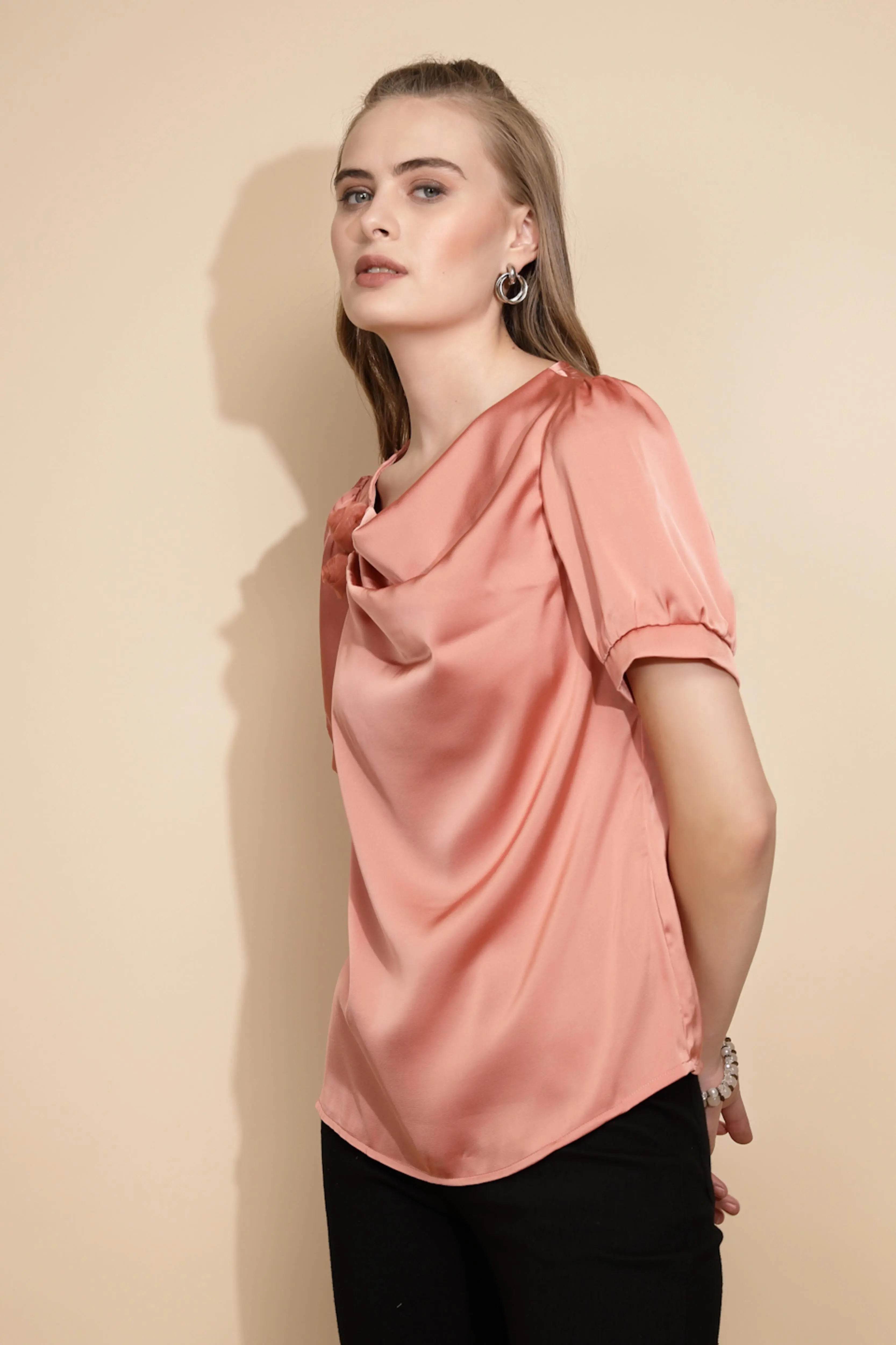 Orange Satin Cowl Neck Top - Global Republic