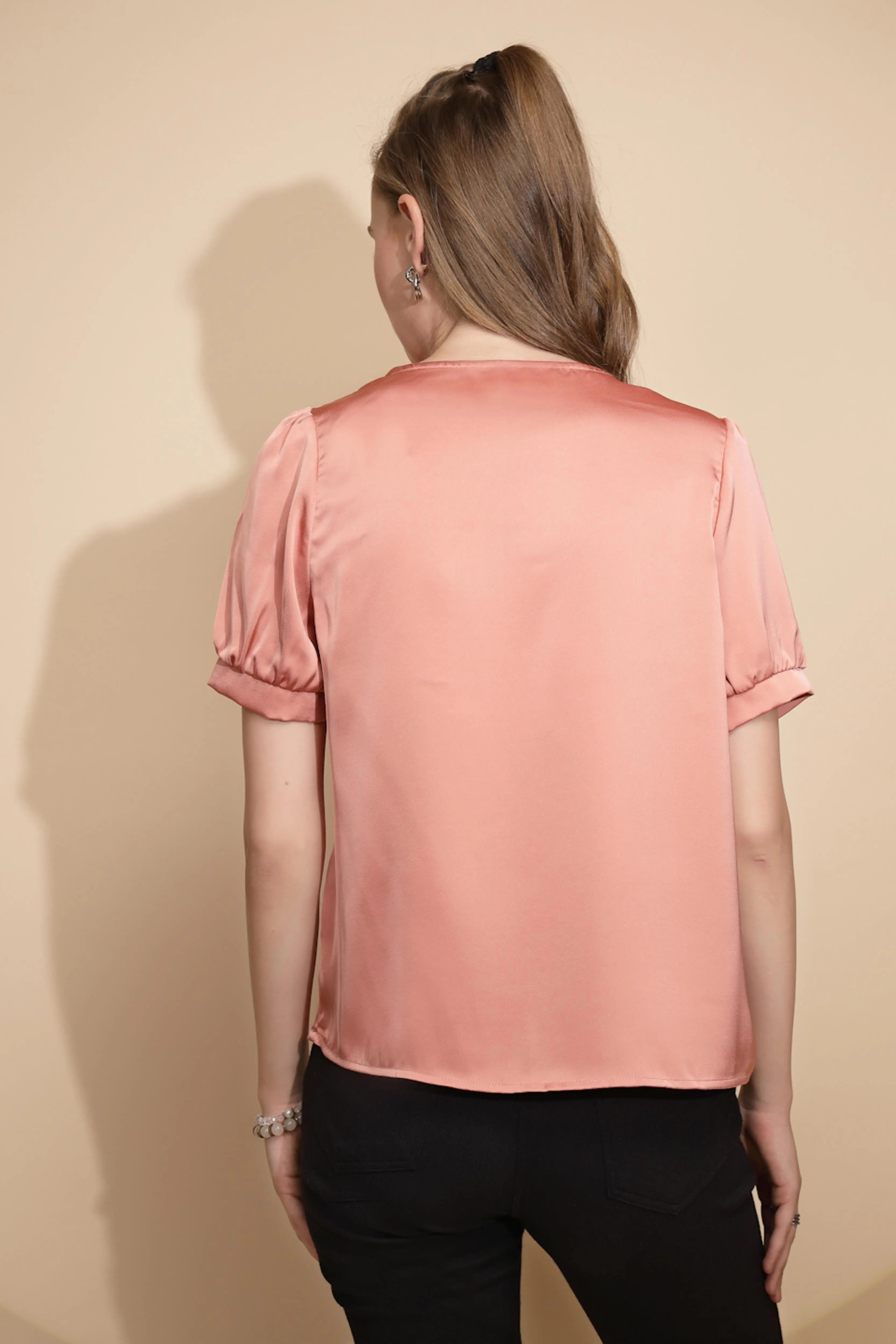 Orange Satin Cowl Neck Top - Global Republic