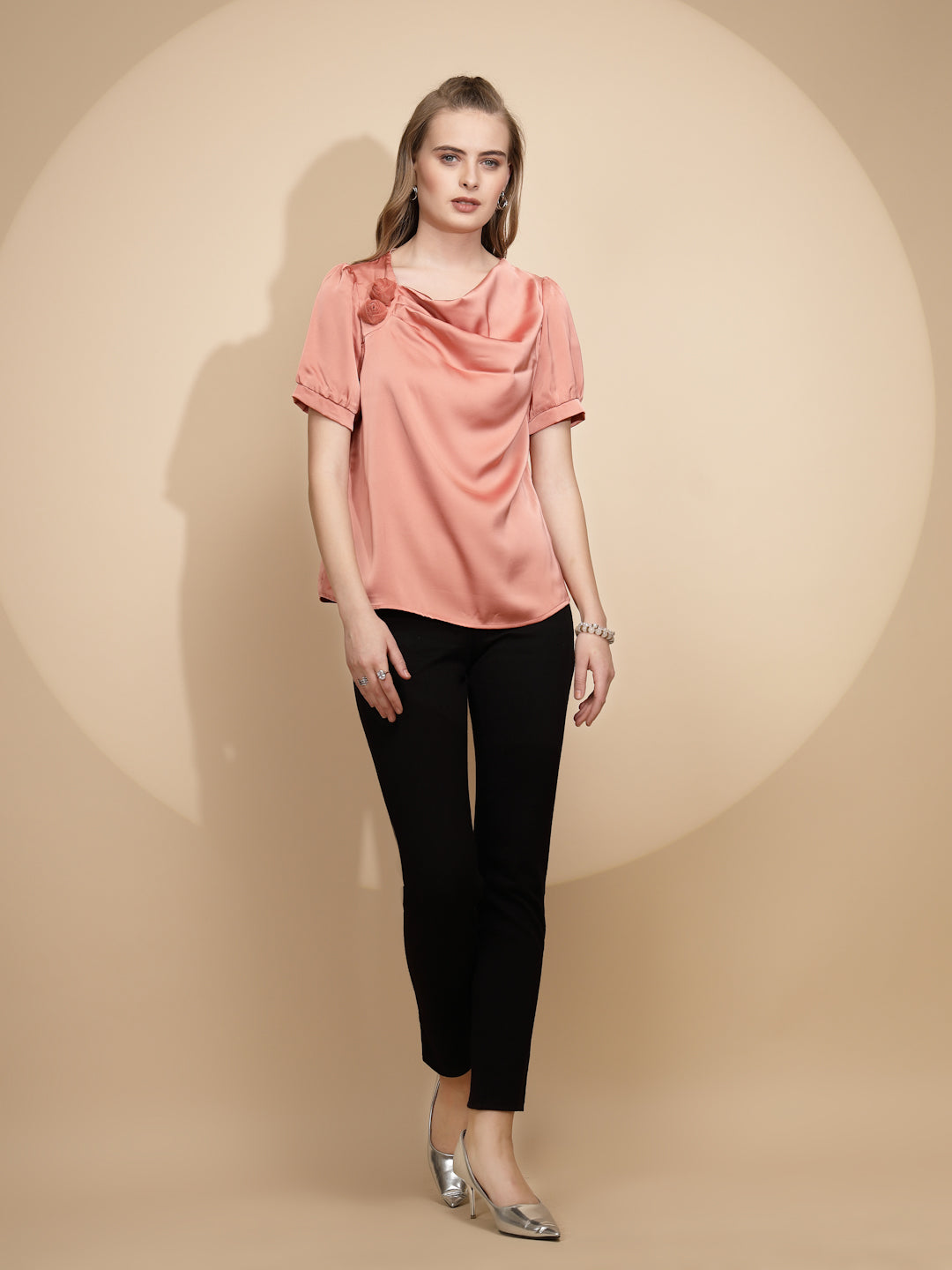 Orange Satin Cowl Neck Top - Global Republic